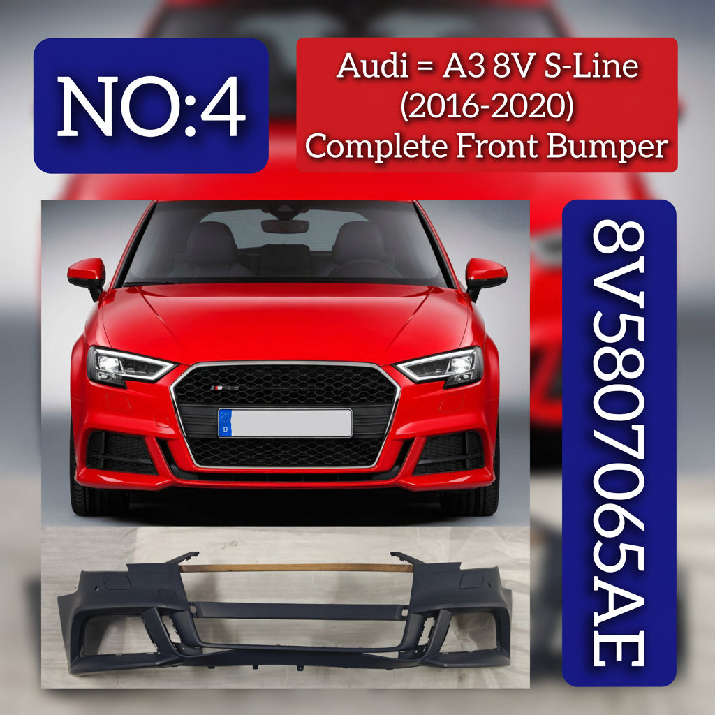 Complete Front Bumper 8V5807065AE 8V5807065AF Compatible With AUDI A3 Limousine (8VS, 8VM) | A3 / S3 (2016-2020) Tag No.4