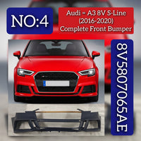 Complete Front Bumper 8V5807065AE 8V5807065AF Compatible With AUDI A3 Limousine (8VS, 8VM) | A3 / S3 (2016-2020) Tag No.4