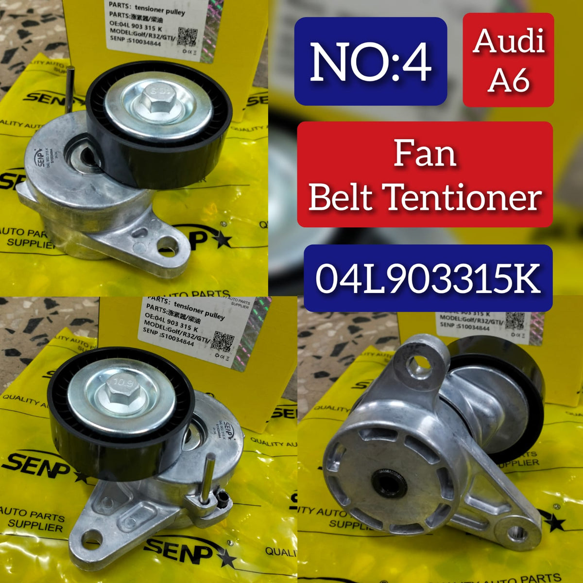 Belt Tensioner With Pulley 04L903315A Compatible With AUDI A3 A4 A5 A6 Q3 Q5   & SKODA KODIAQ I (NS6, NS7, NV7) Tag No.4