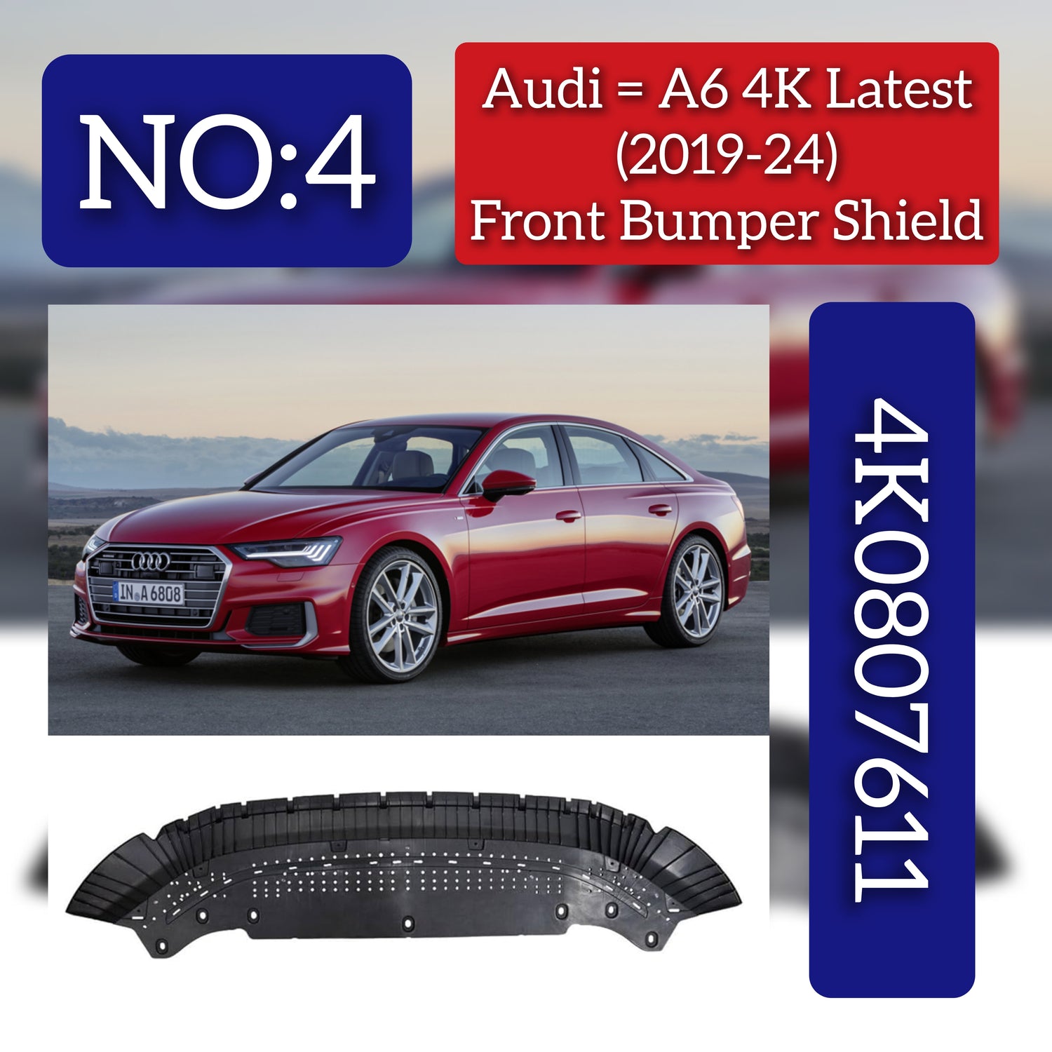 Front Under Bumper Shield (Black) 4K0807611 Compatible With AUDI A6 C8 2019-2021  Tag No.4