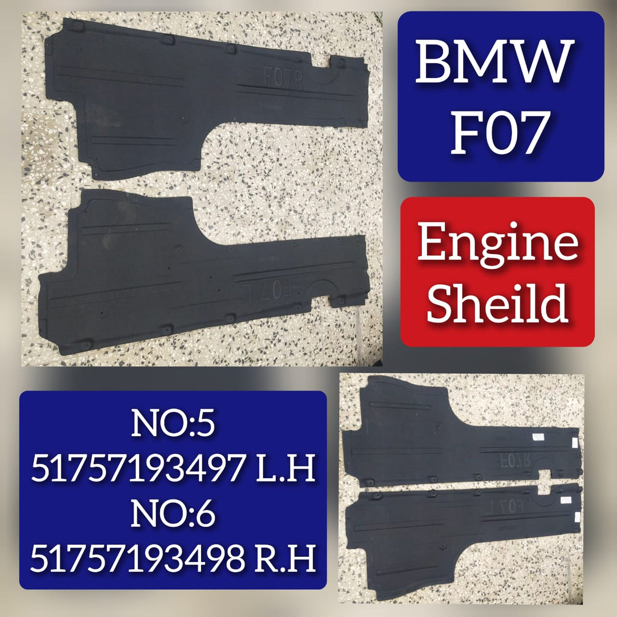 Engine Splash Underbody Shield Left 51757193497 Compatible with BMW 5 Series F07 Tag No.5