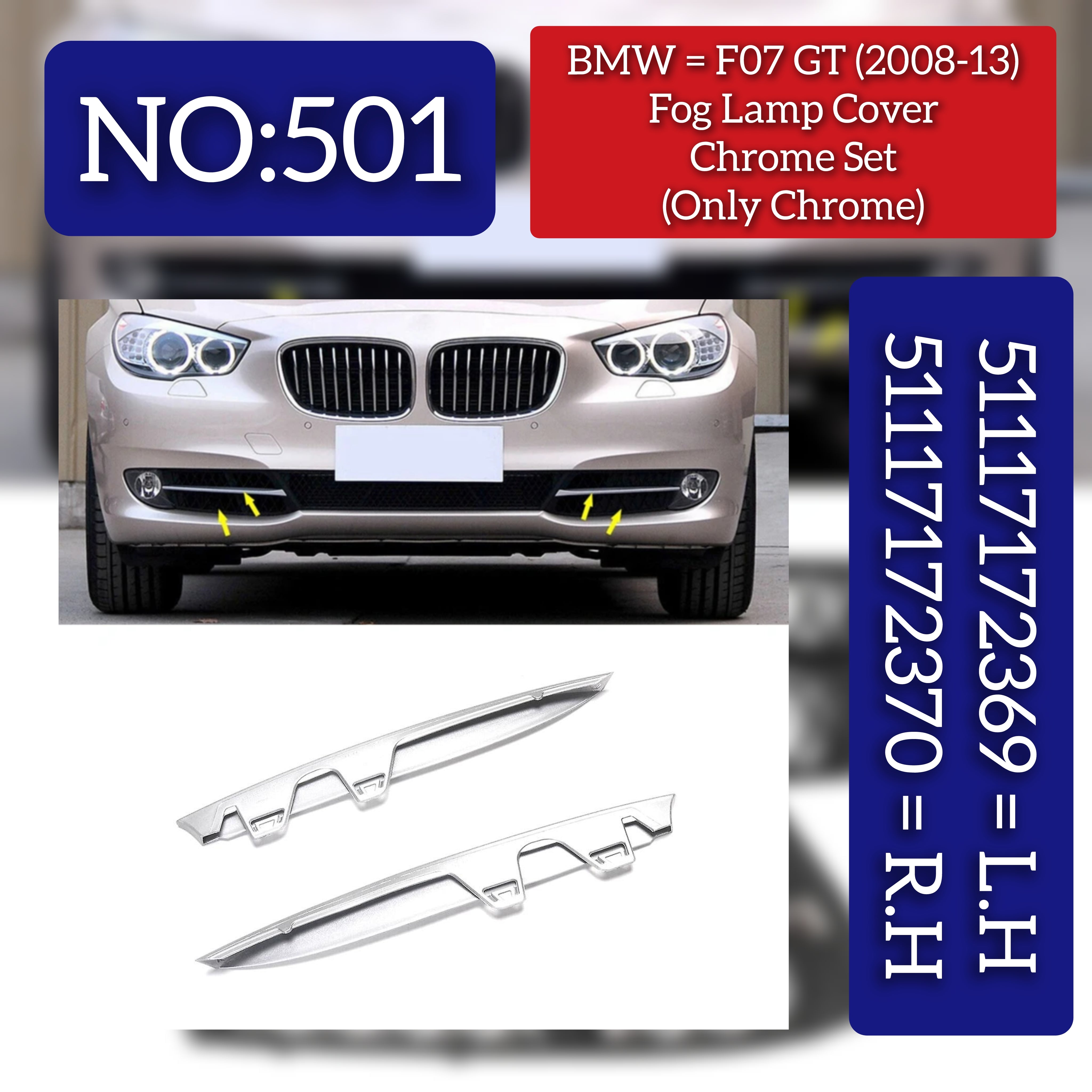 Fog Lamp CHROME Left Fog Lamp Cover Left 51117172370 & Right 51117172369 Compatible  with BMW 5 GT Series F07