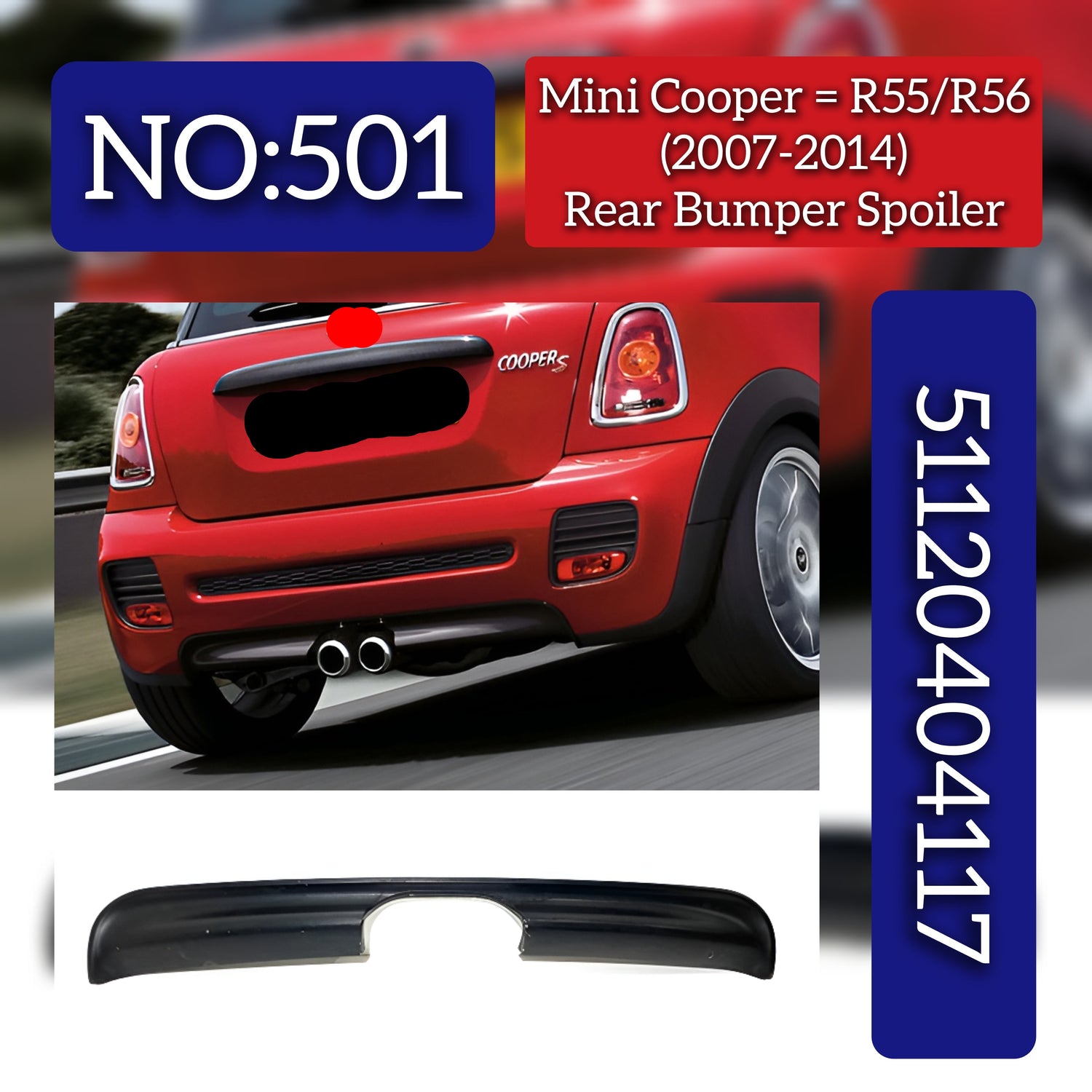 Rear Bumper Lower Spoiler 51120404117 Compatible With MINI R56 Tag No :- 501
