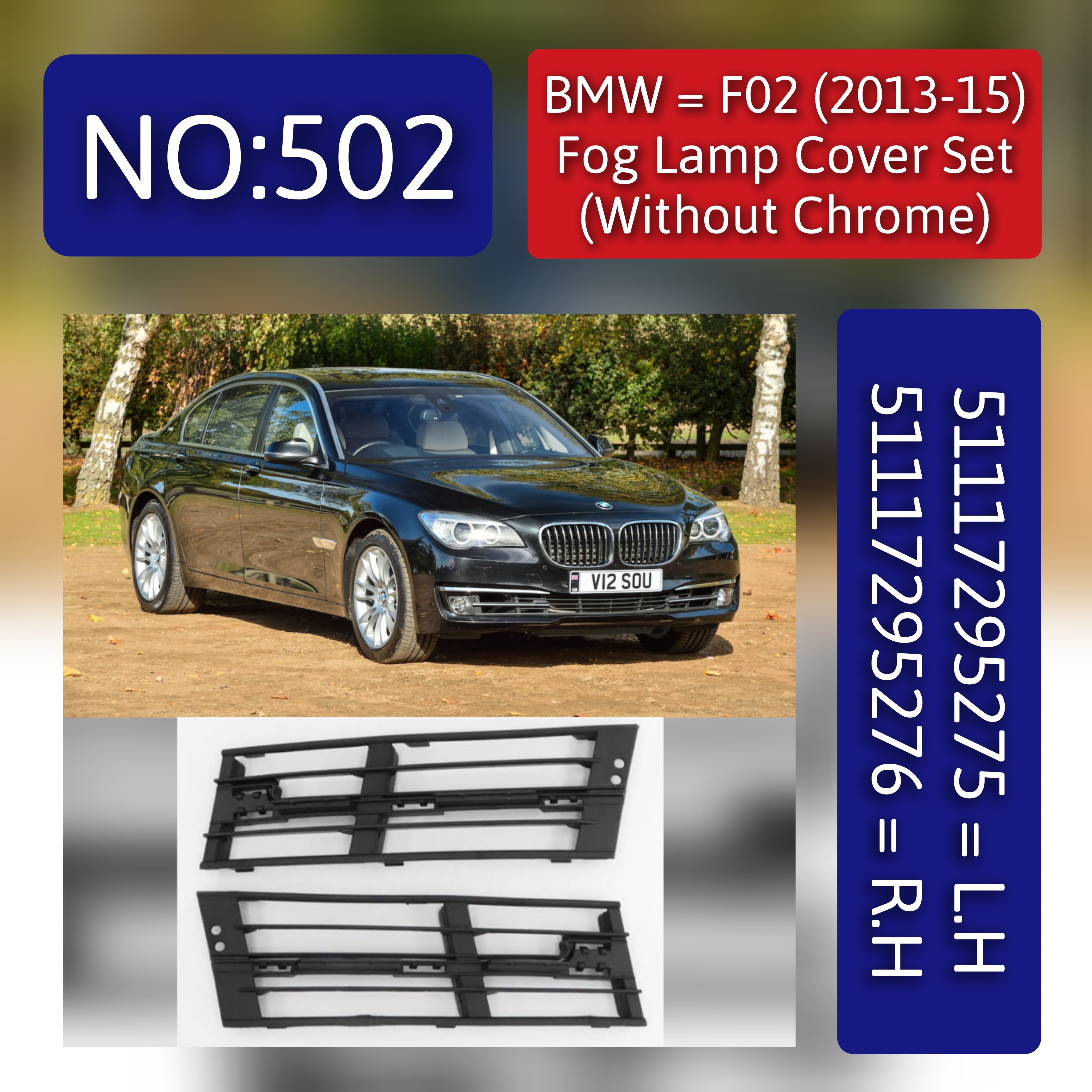 Fog Lamp Cover Left 51117295276 & Right 51117295275 Compatible  With  BMW series 7 F01