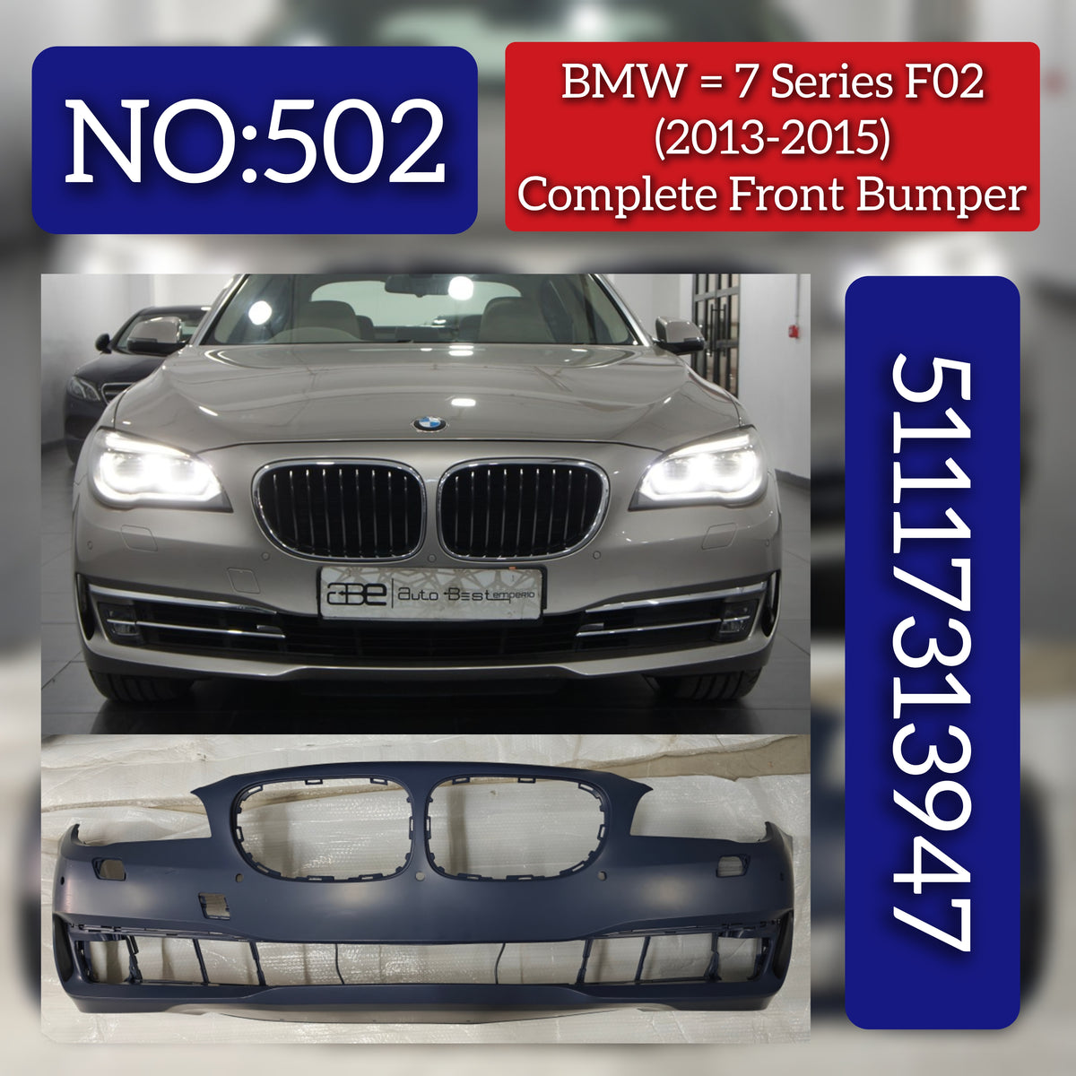 Front Bumper Complete 51117313947 Compatible With  BMW 7 (F01, F02, F03, F04)(2009-16)