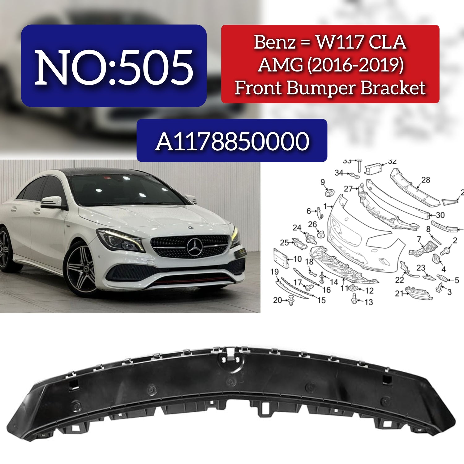 Front Bumper Bracket A1178850000 1178850000 Compatible With Mercedes Benz CLA W117 (2016-19) Tag No.505