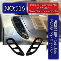 Front Fender Grills Set (Glossy Black) Right 982853190 & Left 982853189 Compatible With Porsche Cayman 718 (2017-2025)Tag No.516