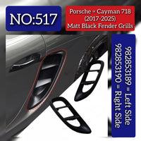Front Fender Grills Set (Matt Black) Right 982853190 & Left 982853189 Compatible With Porsche Cayman 718 (2017-2025)Tag No.517