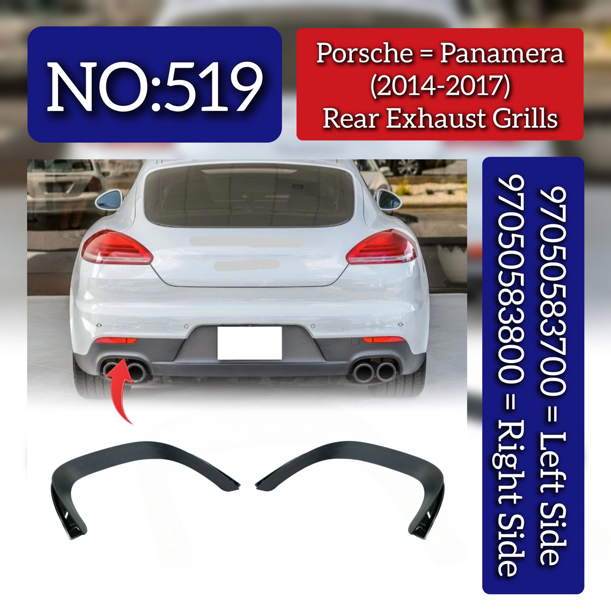 Exhaust Grill Set Right 97050583800 & Left 97050583700 Compatible With Porsche Panamera (2014-2017) Tag No.519
