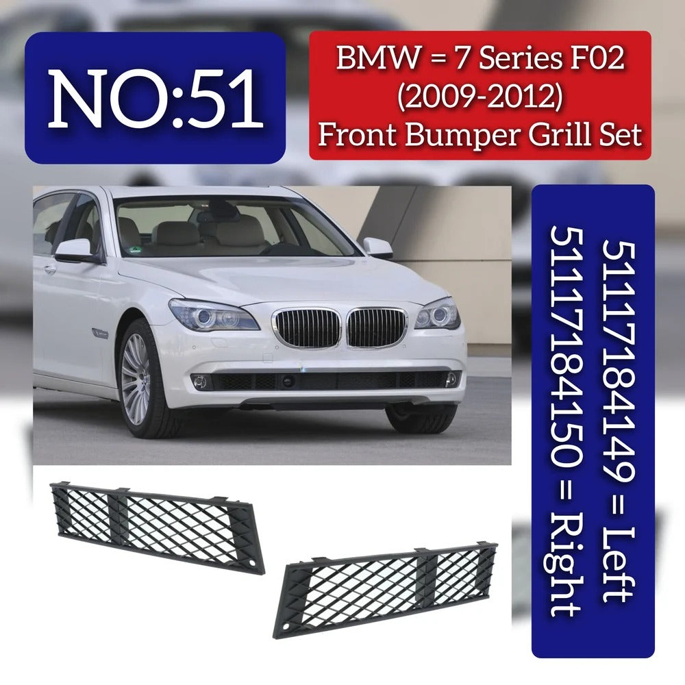 Front Bumper Grille Left 51117184149 & Right 51117184150 Compatible With BMW 7 Series (F01, F02, F03, F04) 2009-2012 Tag-BG-51