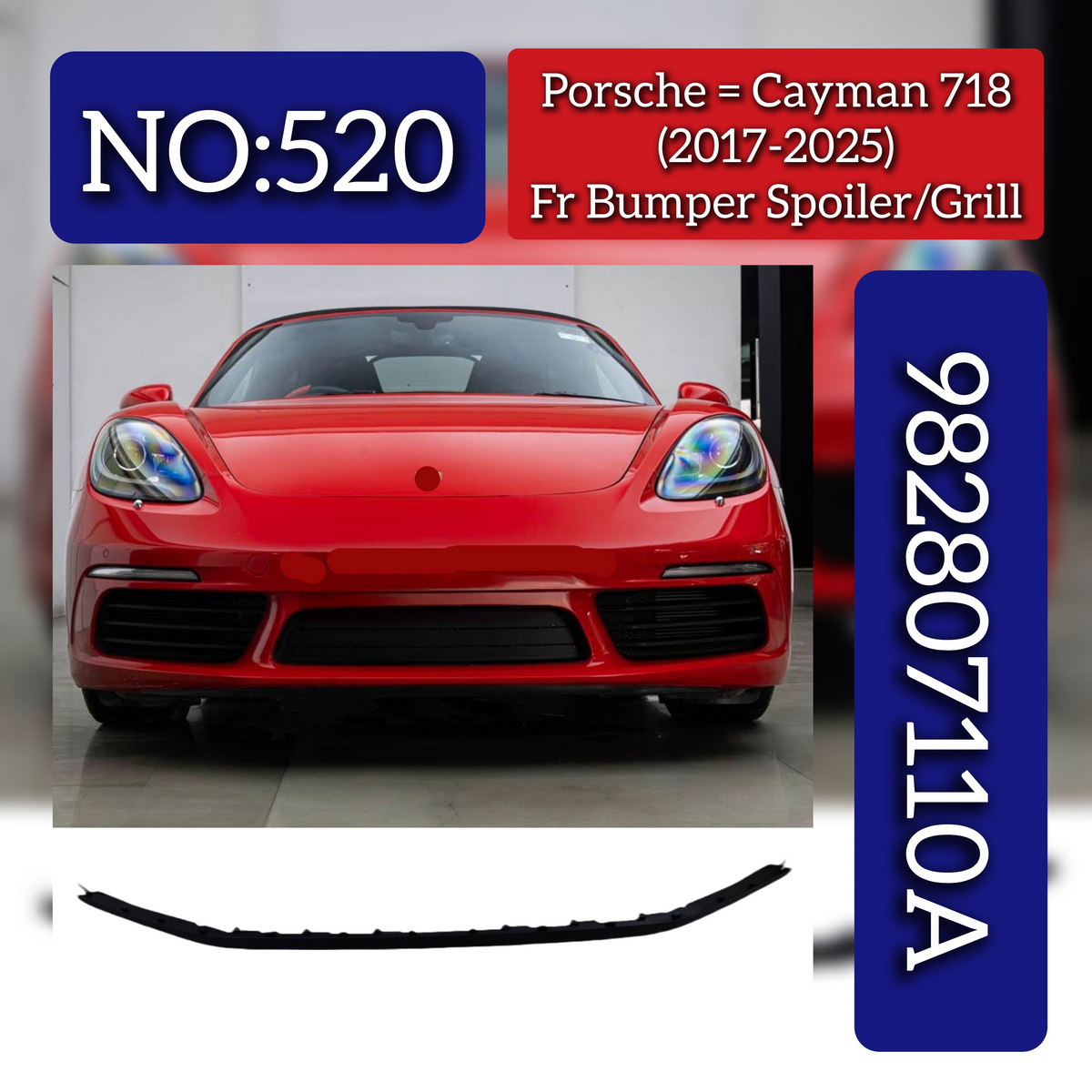 Front Bumper Grill 982807110A Compatible With Porsche Cayman 718 (2017-2025) Tag No.520
