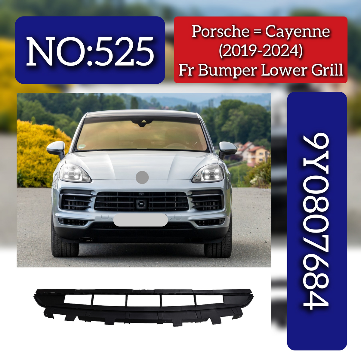 Front Bumper Lower Grill 9Y0807684 Compatible With Porsche Cayenne (2018-2020) Tag No.525