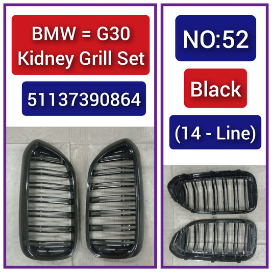 Kidney Grill Set Black (14 - Line) 51137390864 Compatible With BMW 5 Series G30 Tag 52