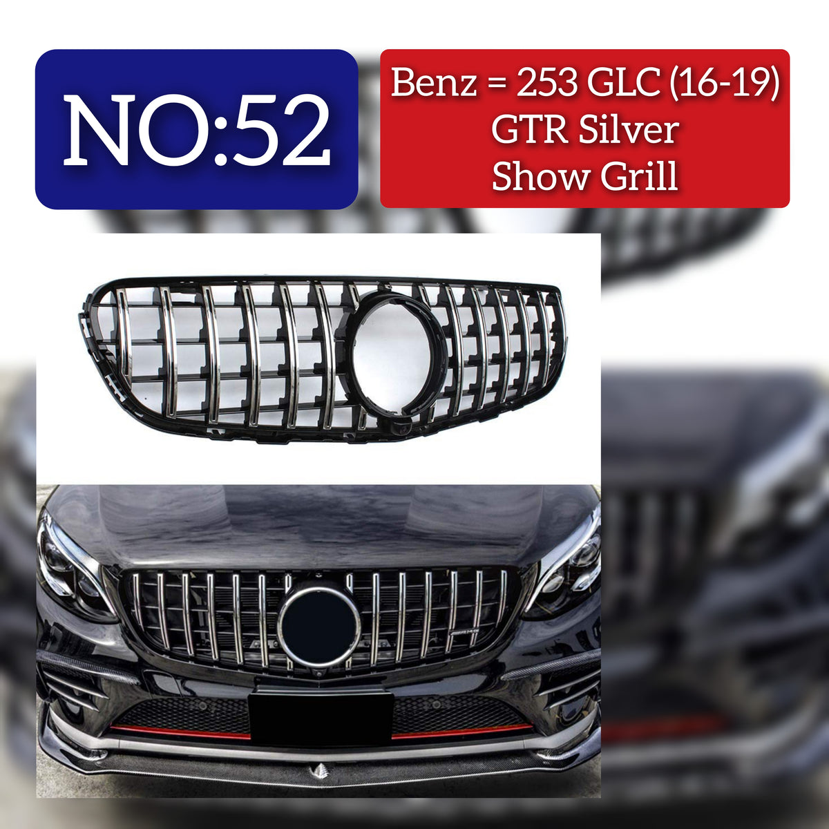 GTR Silver Chrome Show Grill Compatible With  Mercedes Benz GLC X253(2016-2019 ) Tag 52