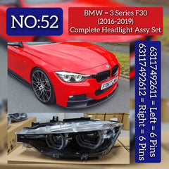Complete Headlight Assy Set Left 63117492611 & Right 63117492612 Compatible With BMW 3 Series F30 (2016-2019) Tag No.52