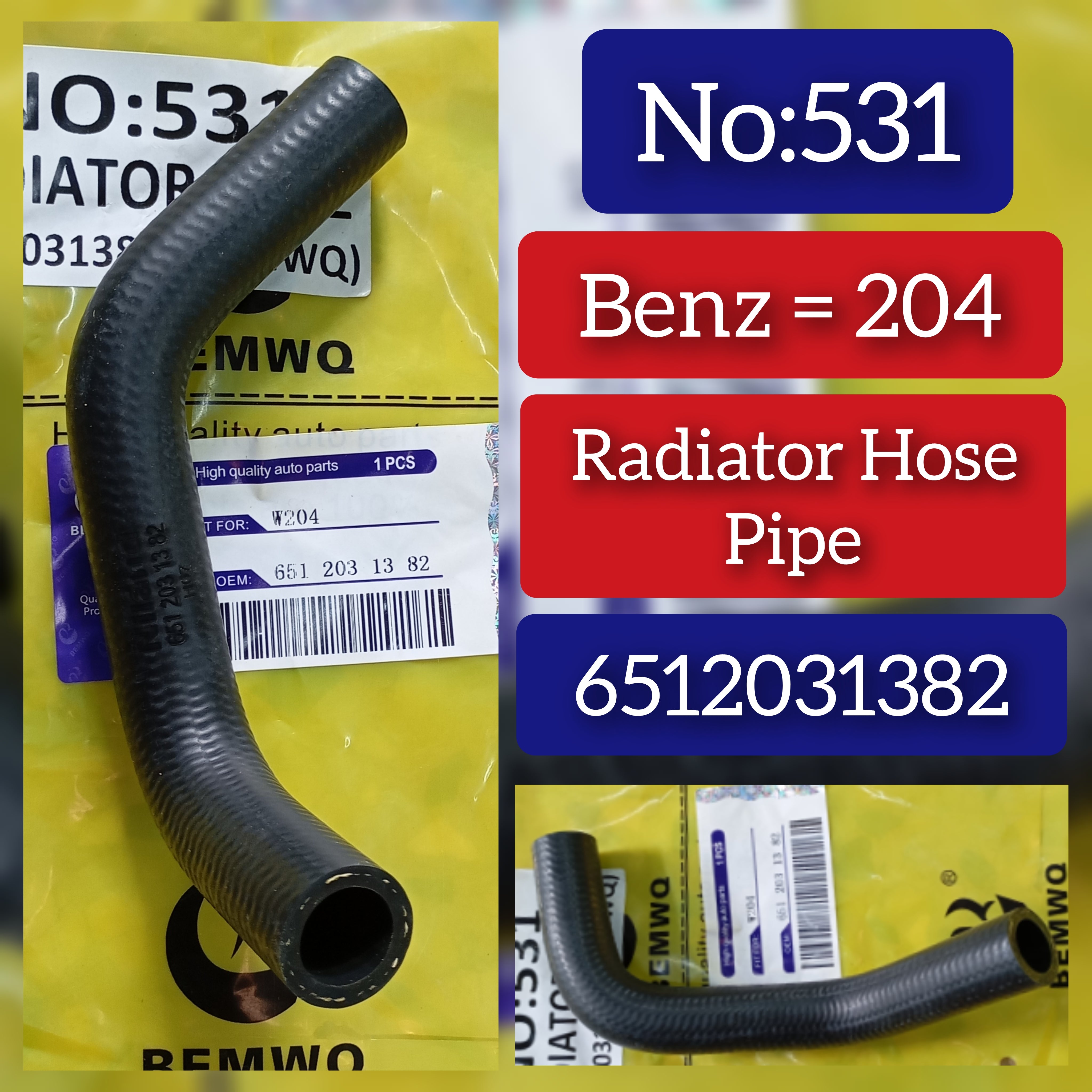 Radiator Hose Pipe 6512031382 A6512031382 Compatible with Mercedes-Benz C-Class (W204) Tag.531