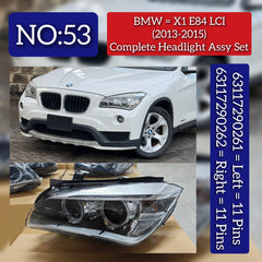 Complete Headlight Assy Left 63117290261 & Right 63117290262 (Without Blaster) Compatible With  BMW X1 (E84) LCI (2013-2015) Tag No.53