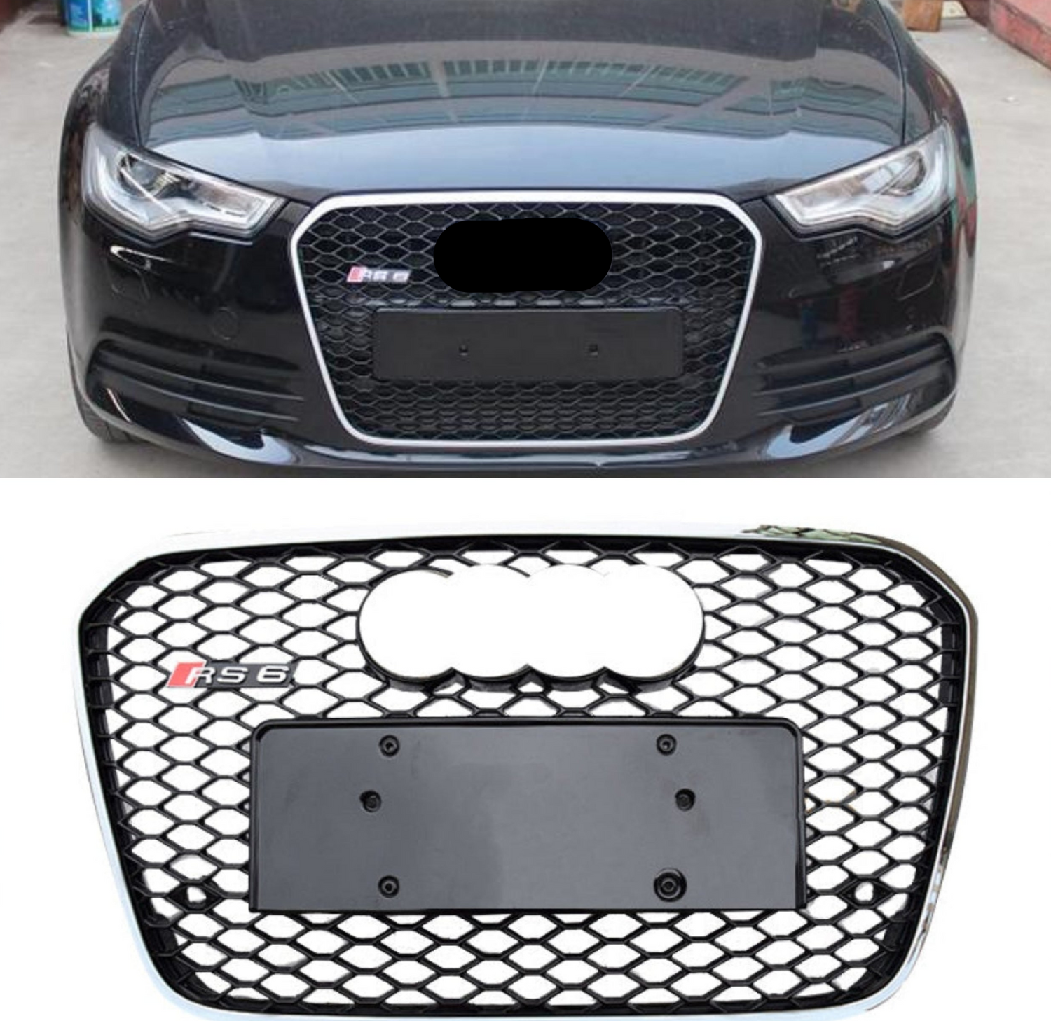 RS6 Black And Chrome Honeycomb Show Grill Compatible With Audi Audi = A6 (2012-15) Tag No.53