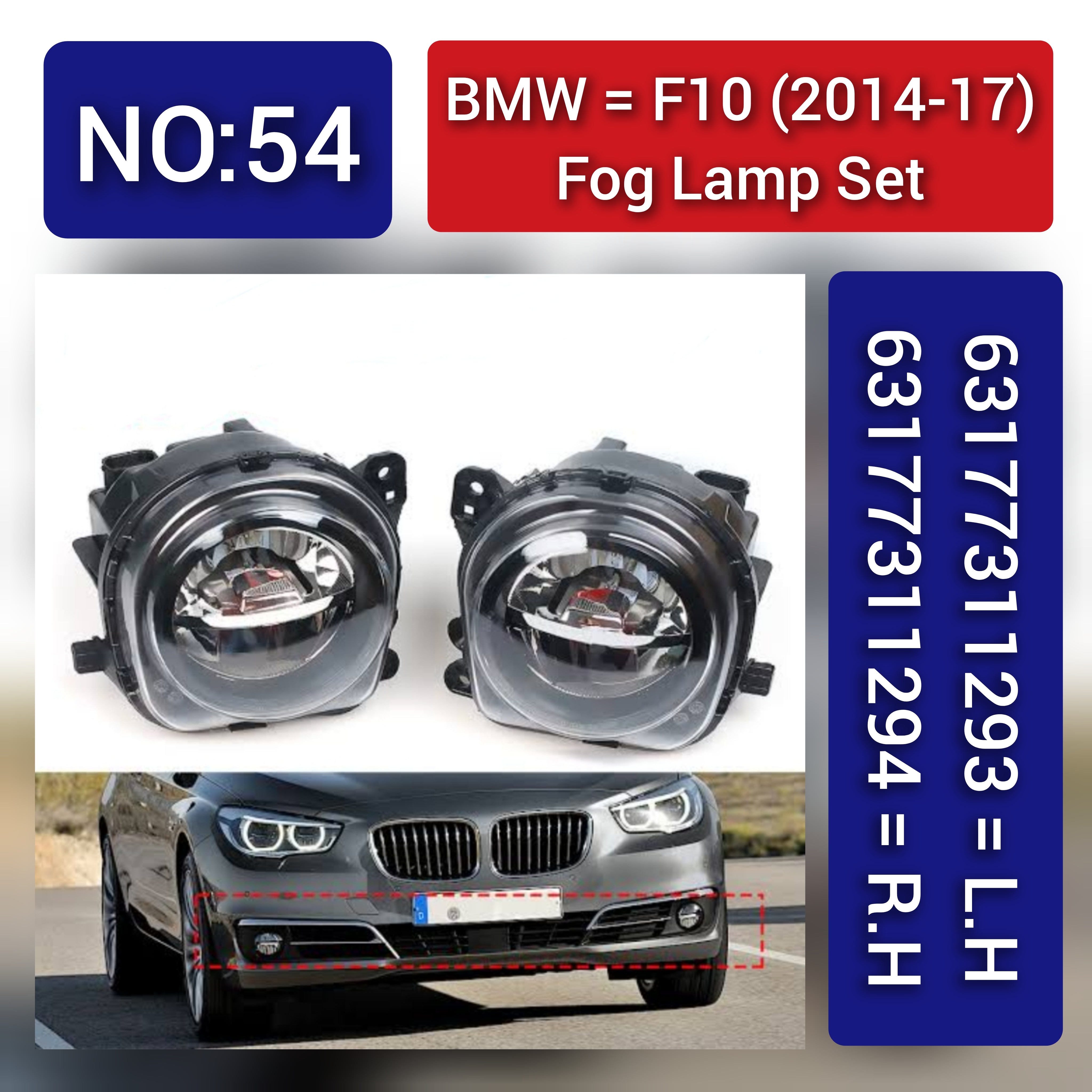 Fog Lamp Fog Light Compatible With BMW 5 Series F10 2014-2017 Fog Lamp Fog Light Left 63177311293 & Right 63177311294 Tag-FO-54