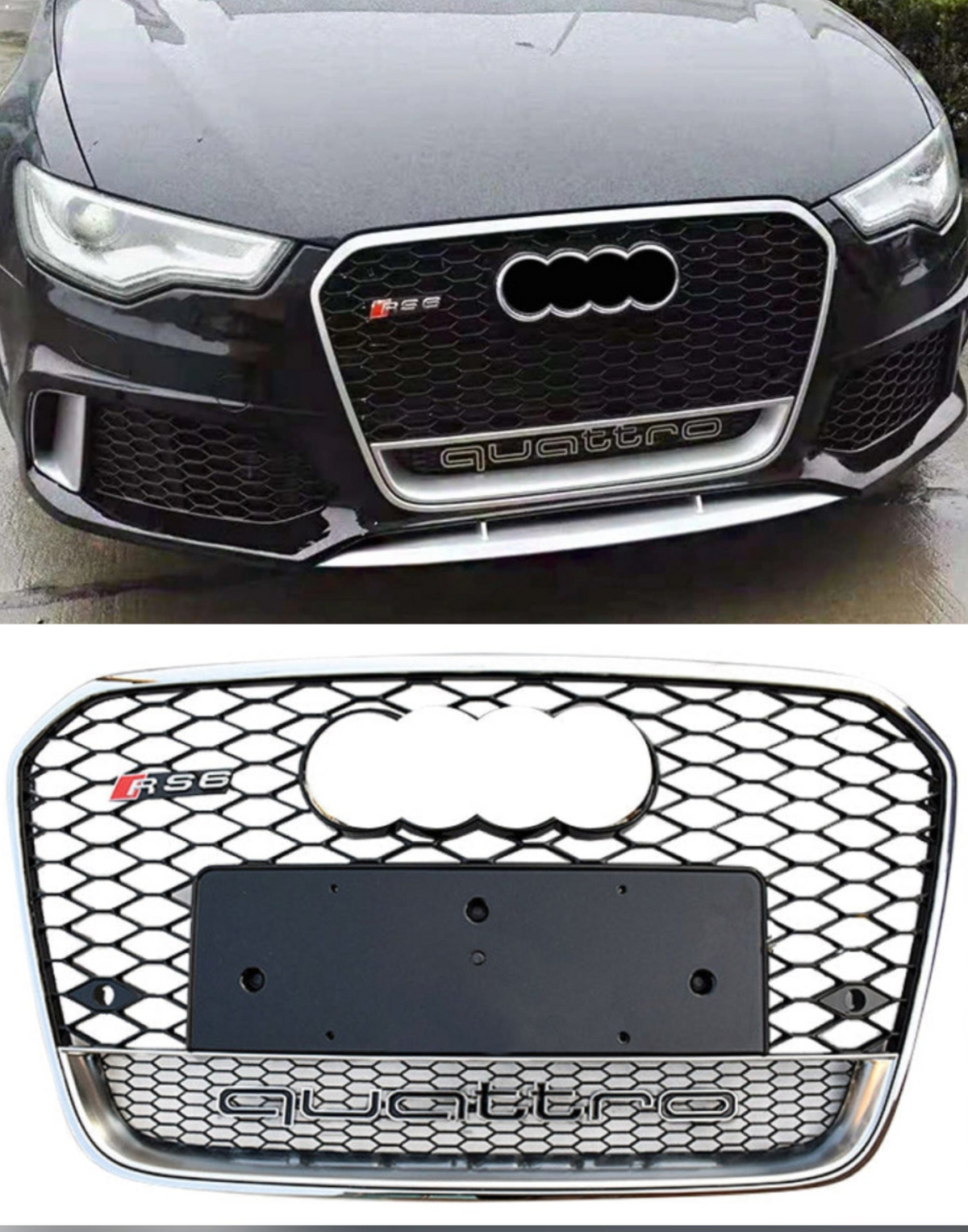Show Grill Compatible With  Audi A6 C7(2012-15) RS6 Quattro Silver Chrome Tag 55