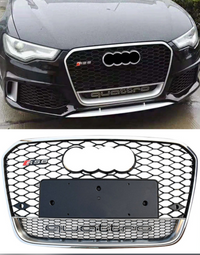Show Grill Compatible With  Audi A6 C7(2012-15) RS6 Quattro Silver Chrome Tag 55