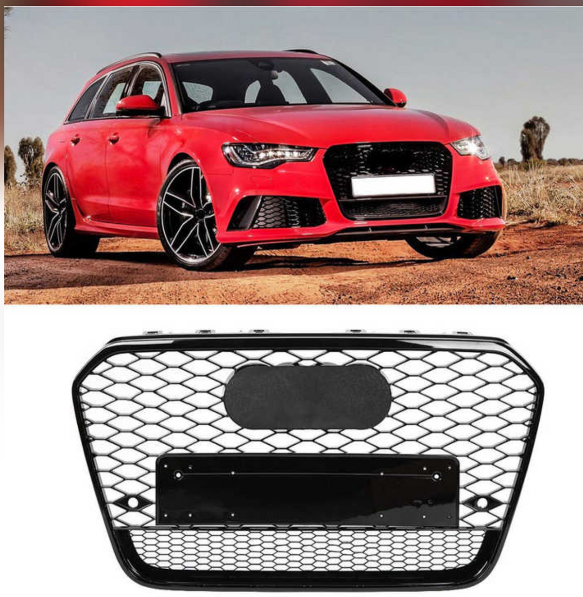 RS6 Quattro Black Honeycomb Show Grill Compatible With  Audi A6 C7(2012-15) RS6 Quattro Black Chrome Tag 56