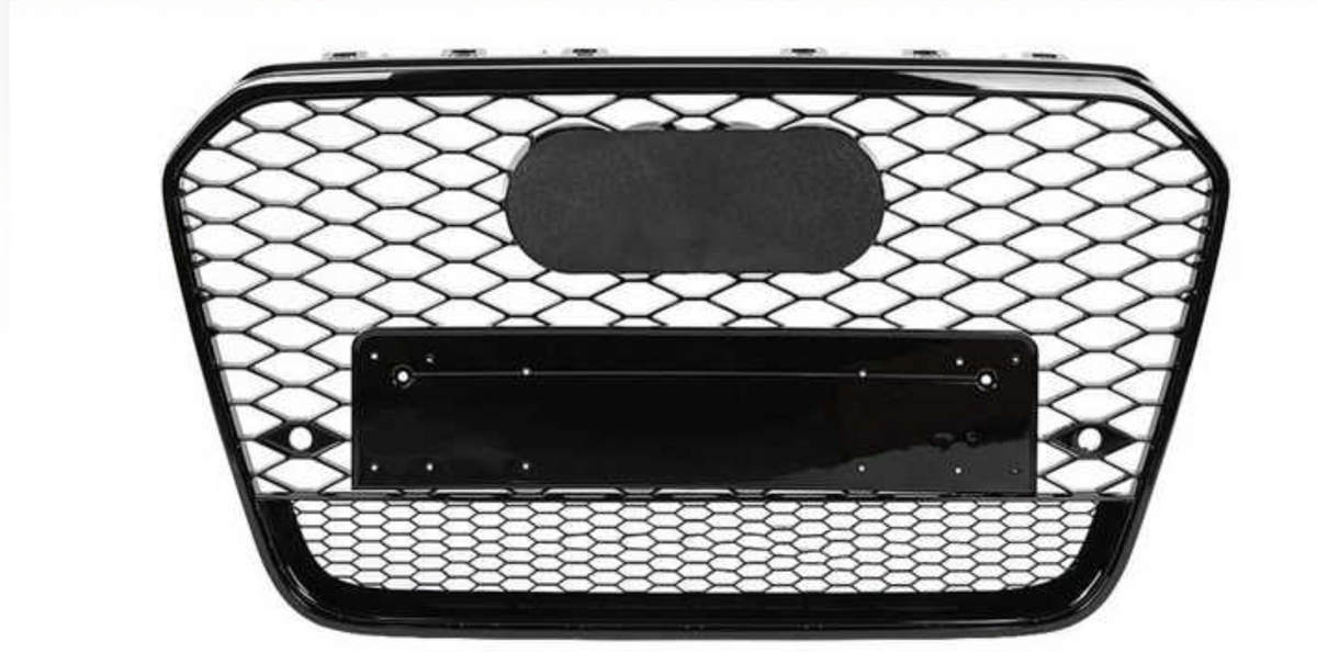 RS6 Quattro Black Honeycomb Show Grill Compatible With  Audi A6 C7(2012-15) RS6 Quattro Black Chrome Tag 56