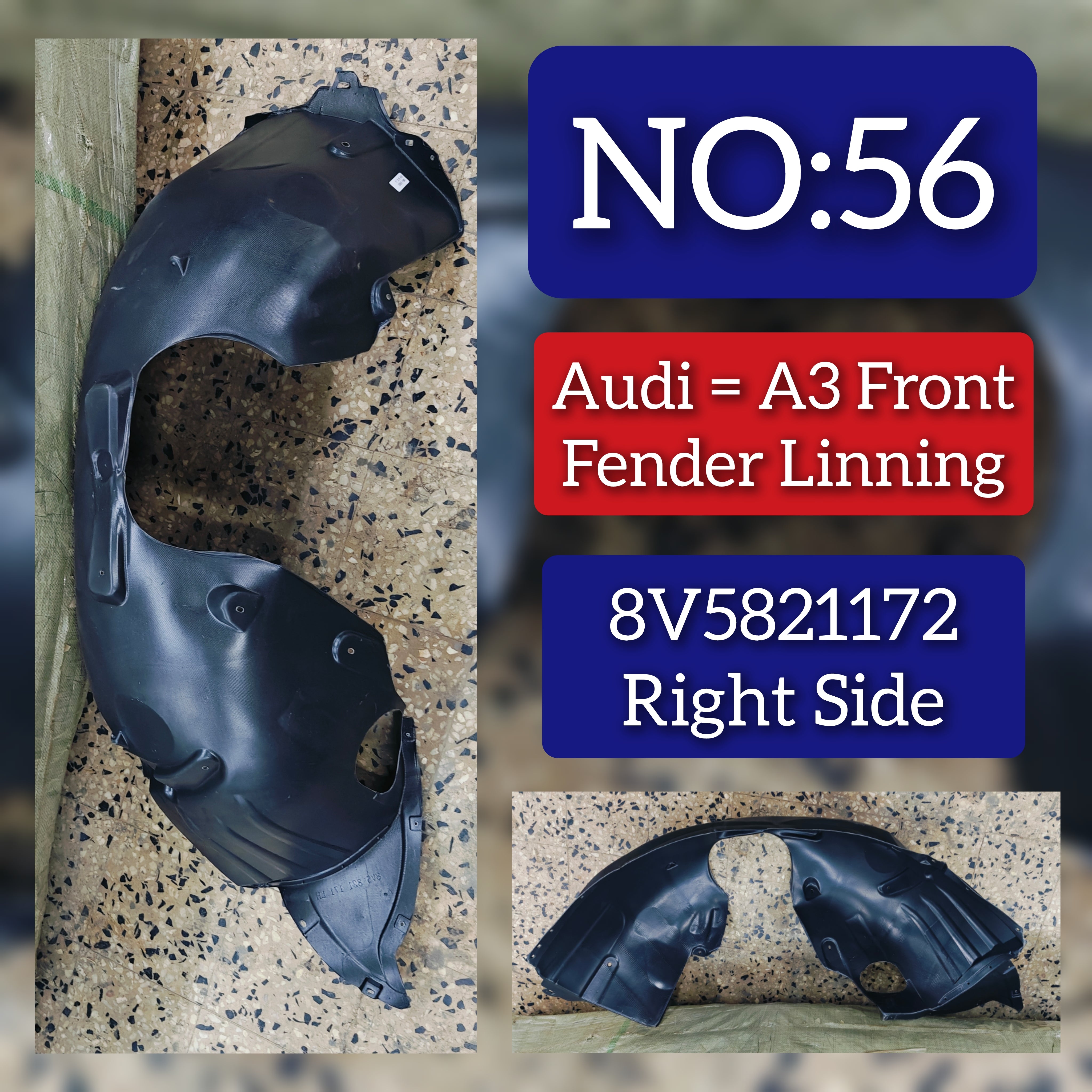 Front Right Fender Liner 8V5821172  8V5821172C 8V5821172D 8V5821172G Compatible With AUDI A3 Convertible (8V7, 8VE) | A3 / S3 (2014-2016)