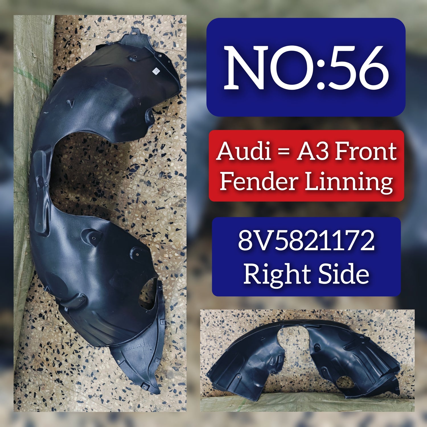 Front Right Fender Liner 8V5821172  8V5821172C 8V5821172D 8V5821172G Compatible With AUDI A3 Convertible (8V7, 8VE) | A3 / S3 (2014-2016)