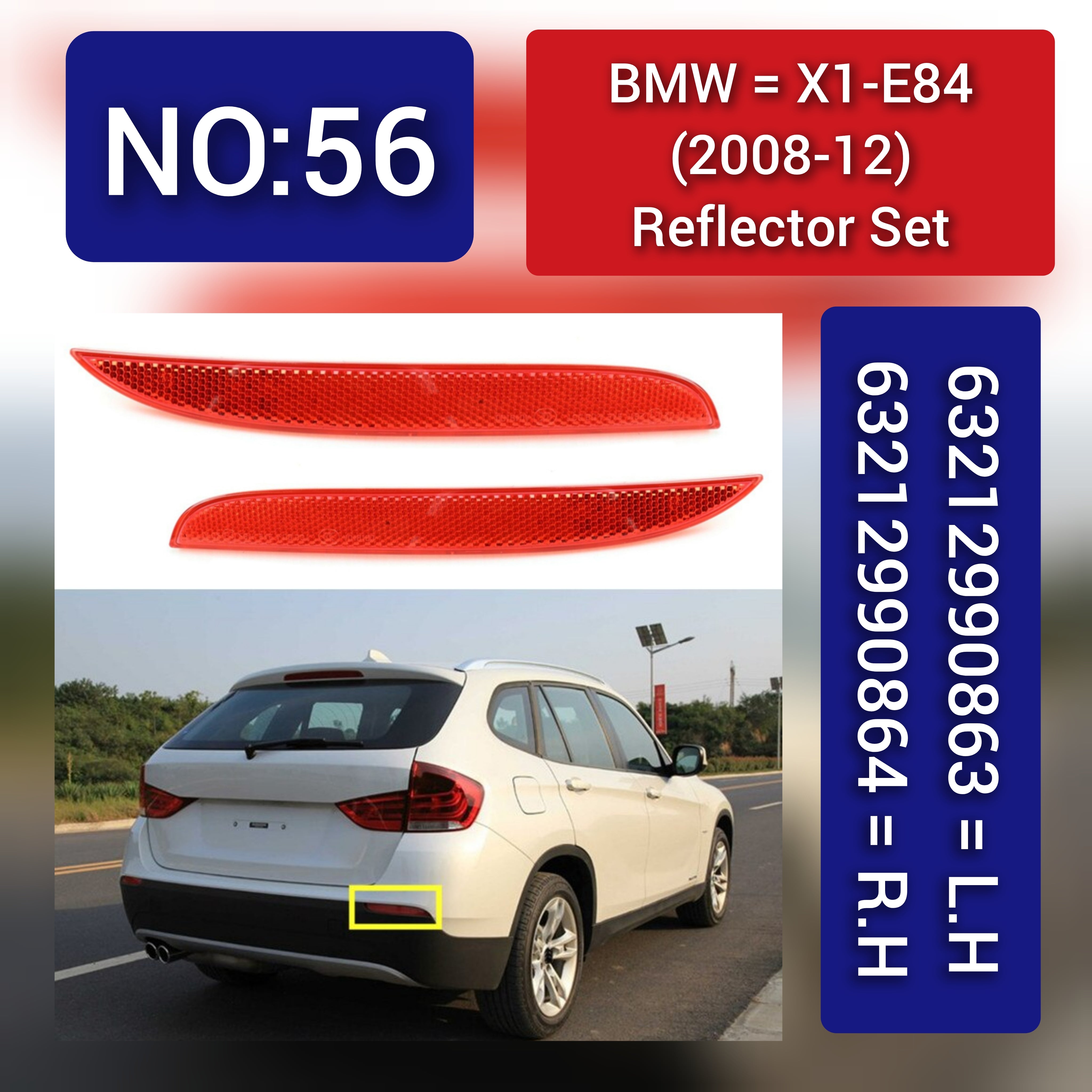 Rear Bumper Reflector Compatible With BMW X1 E84 2010-2012 Rear Bumper Reflector Left 63212990863 63142990863 & Right 63212990864 63142990864 Tag-RB-56