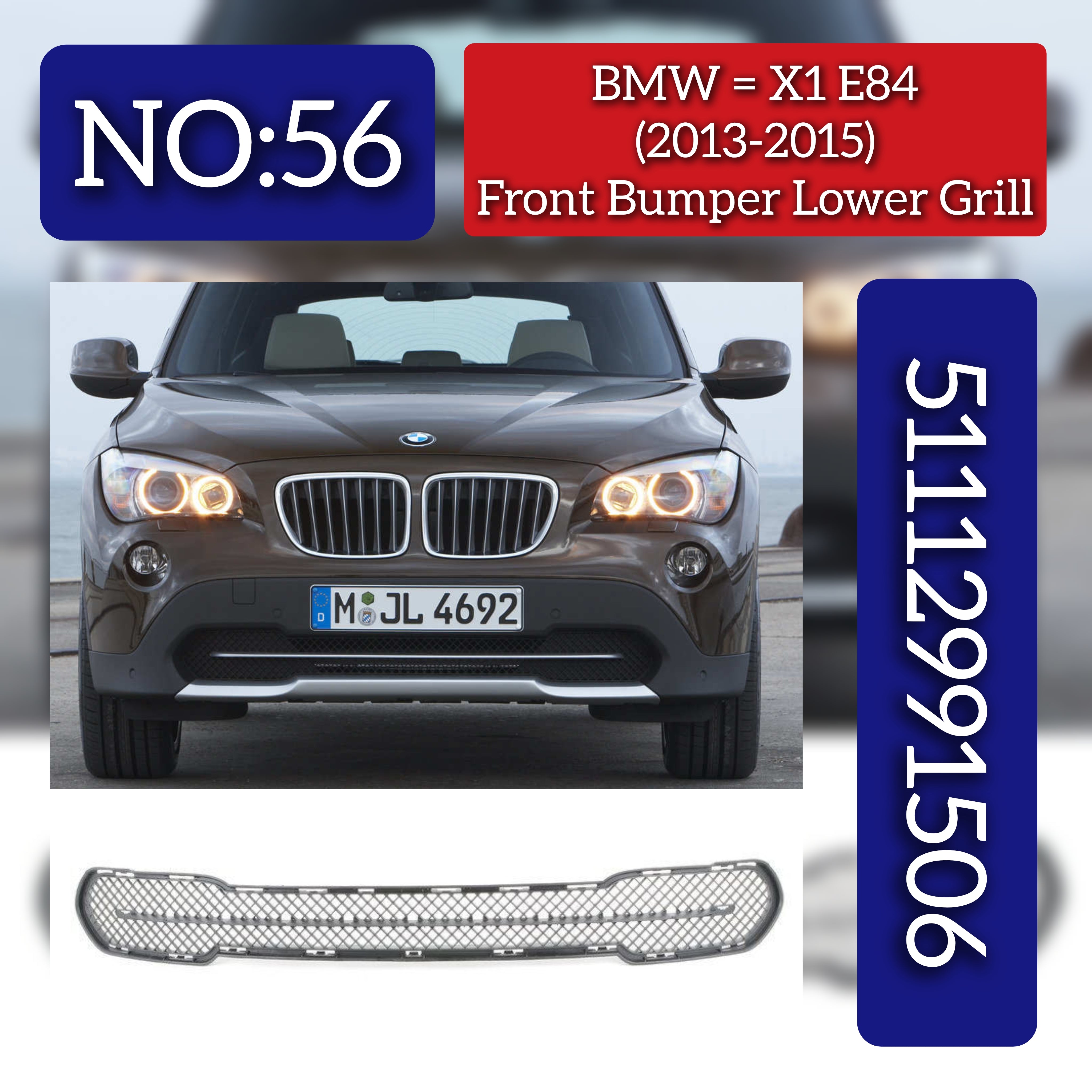 Front Middle Bumper Lower Center Mesh Bezel Grille 51112991506 Compatible With BMW X1 E84 Tag-BG-56