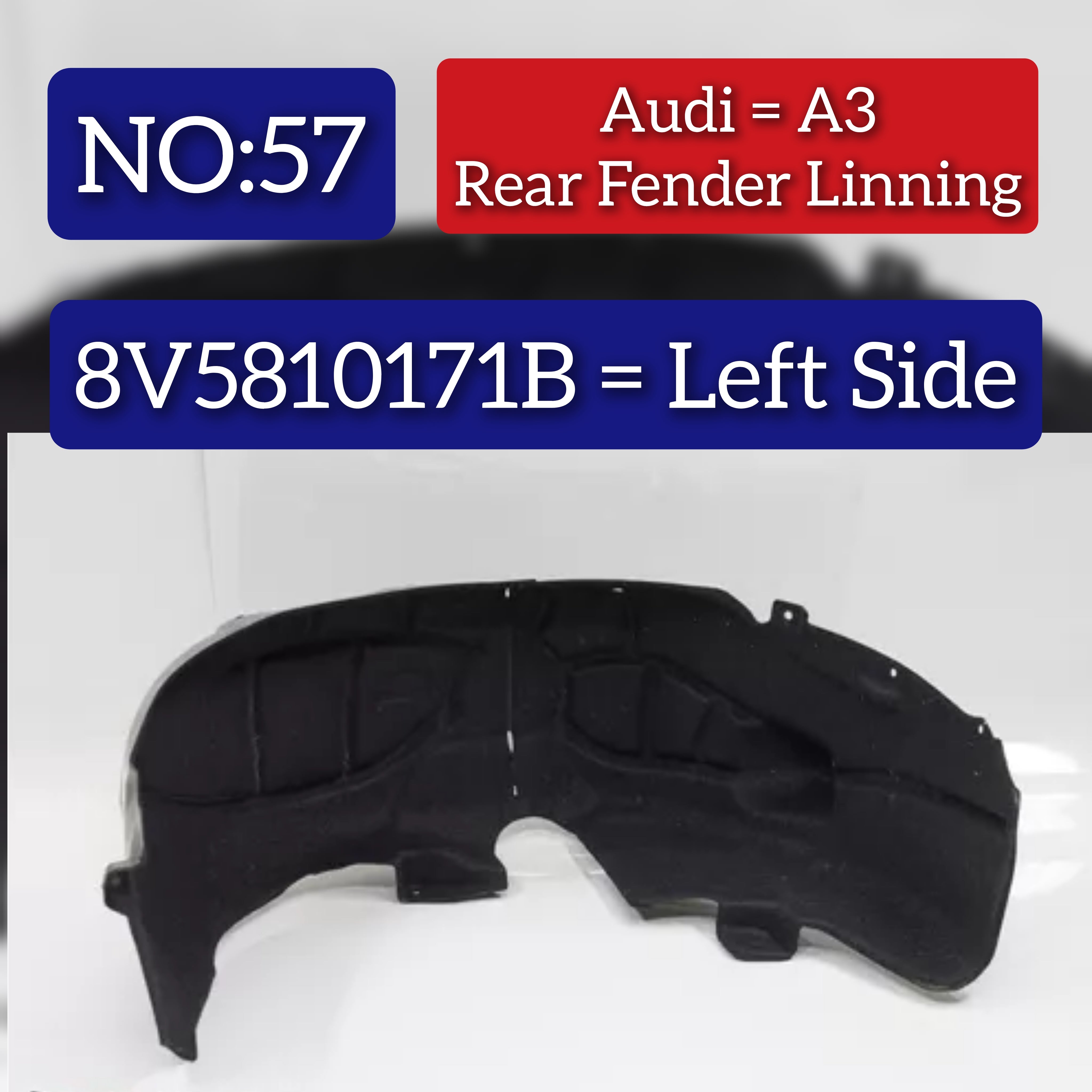 Rear Left Fender Liner 8V5810171B 8V5810171D 9Y0810907C  Compatible With AUDI A3 8V
