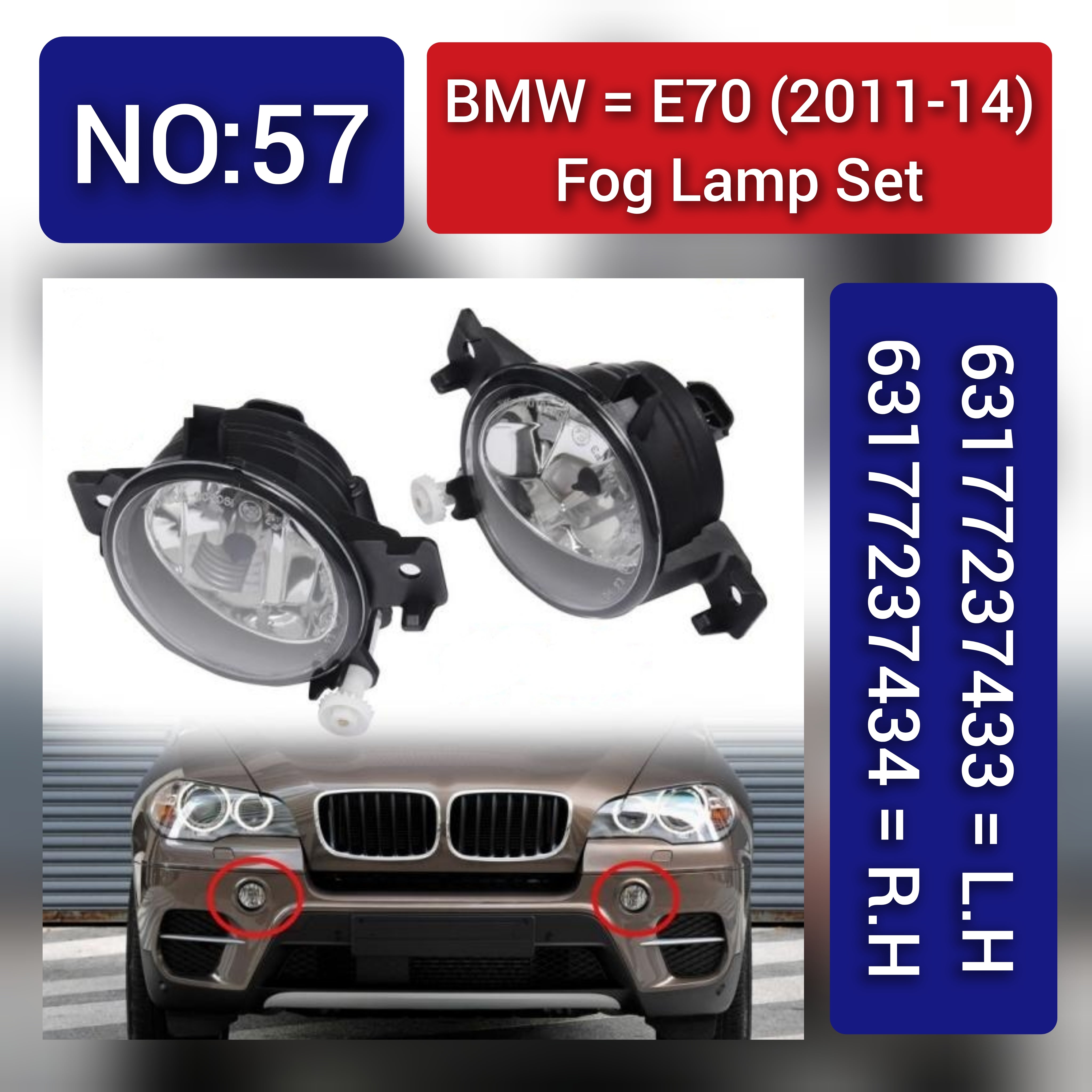 Fog Lamp Fog Light Compatible With BMW X5 E70 2011-2014 Fog Lamp Fog Light Left 63177237433 & Right 63177237434 Tag-FO-57