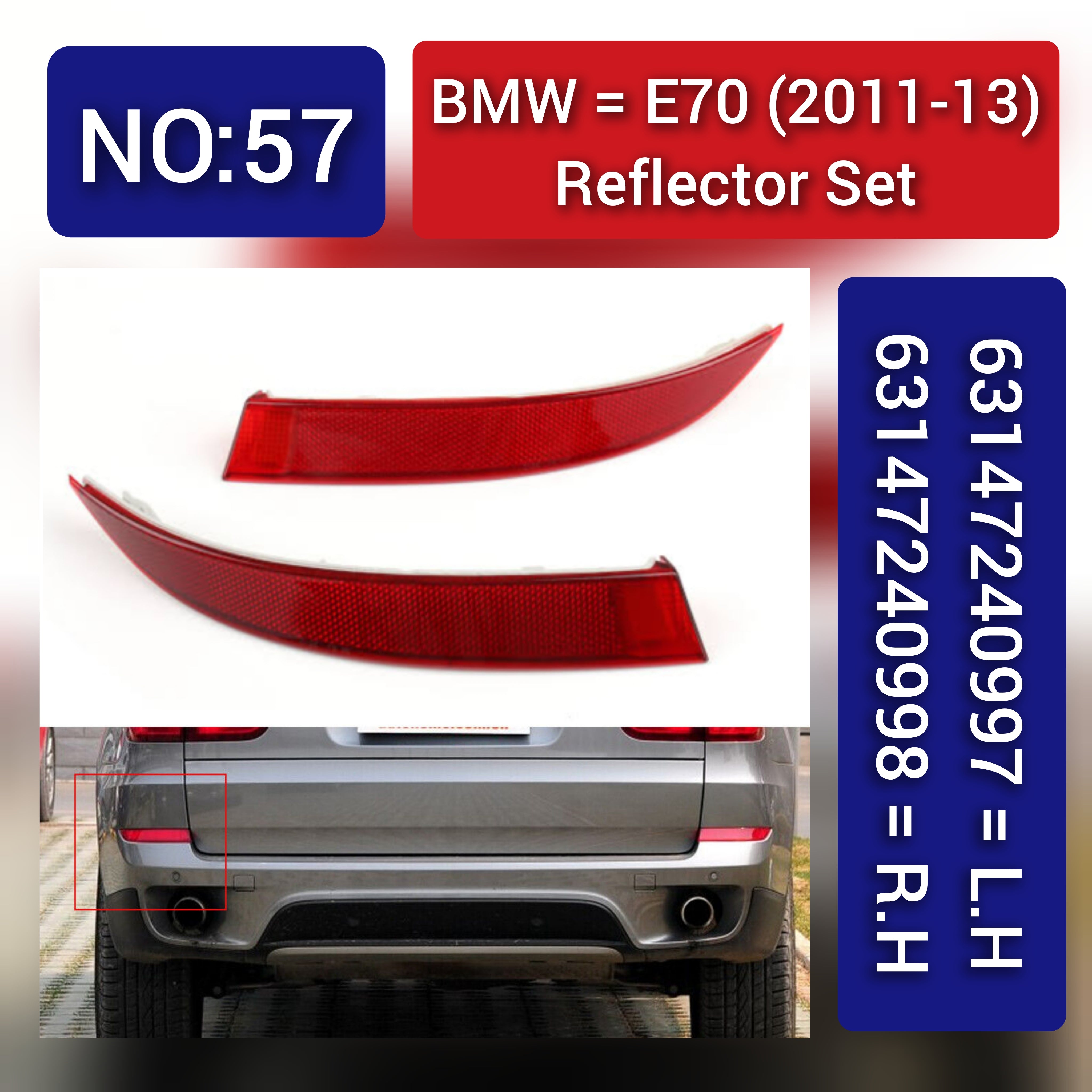 Rear Bumper Reflector Compatible With BMW X5 E70 LCI Rear Bumper Reflector Left 63147240997 & Right 63147240998 Tag-RB-57