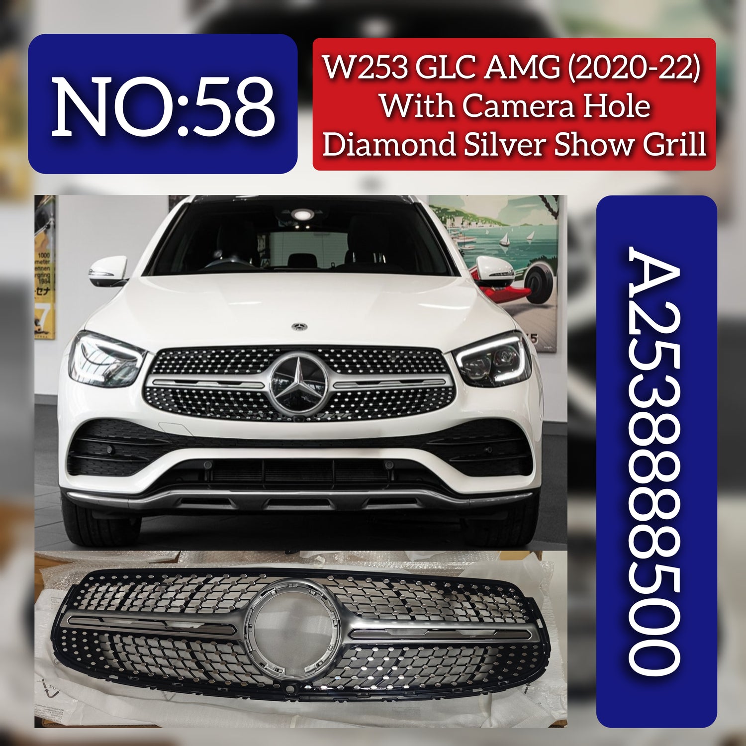 Front Show Grill With Hole 2538888500 Compatible With Mercedes Benz W253 GLC (2020-22) Tag No.58