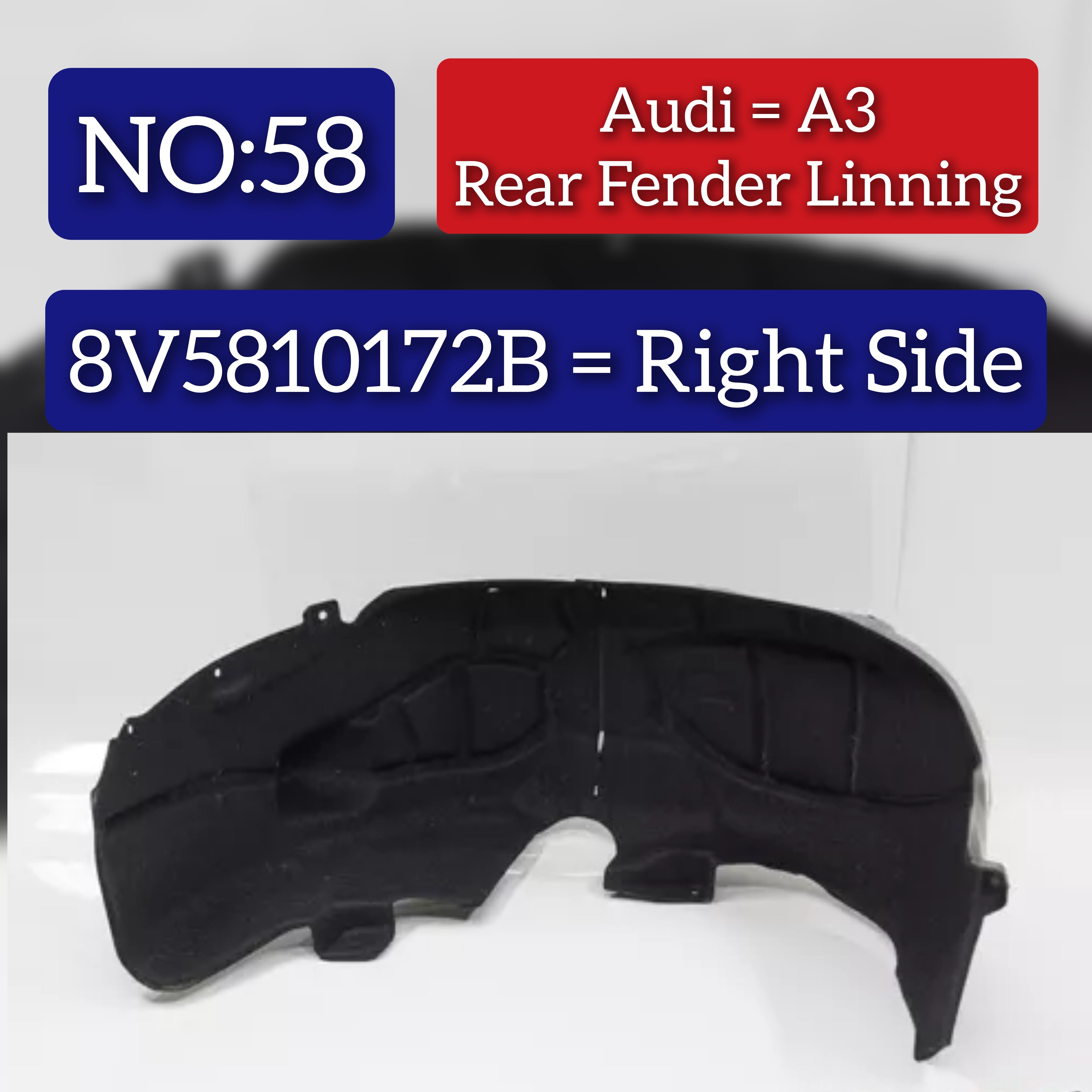 Rear Right Fender Liner 8V5810172B 8V5810172C 8V5810172E Compatible With AUDI A3 8V