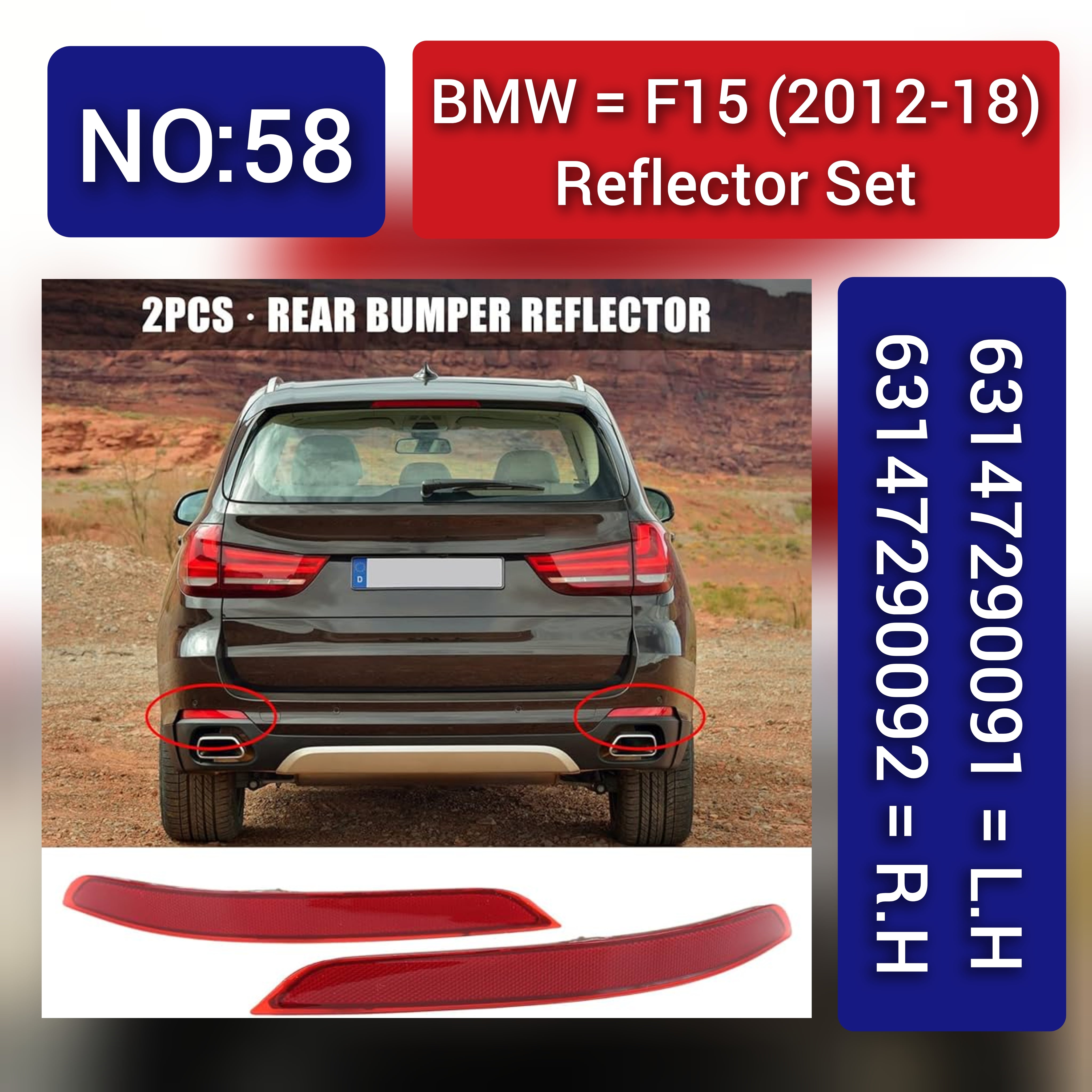 Rear Bumper Reflector Compatible With BMW X5 F15  Rear Bumper Reflector Left 63147290091 & Right 63147290092 Tag-RB-58