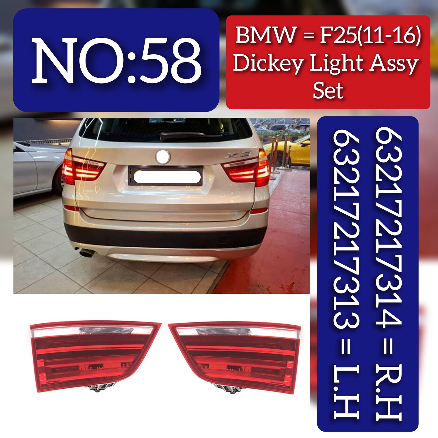Dicky Light Compatible With BMW X3 F25 2011-2016 Dicky Light Left 63217217313 & Right 63217217314 Tag-DLB-58