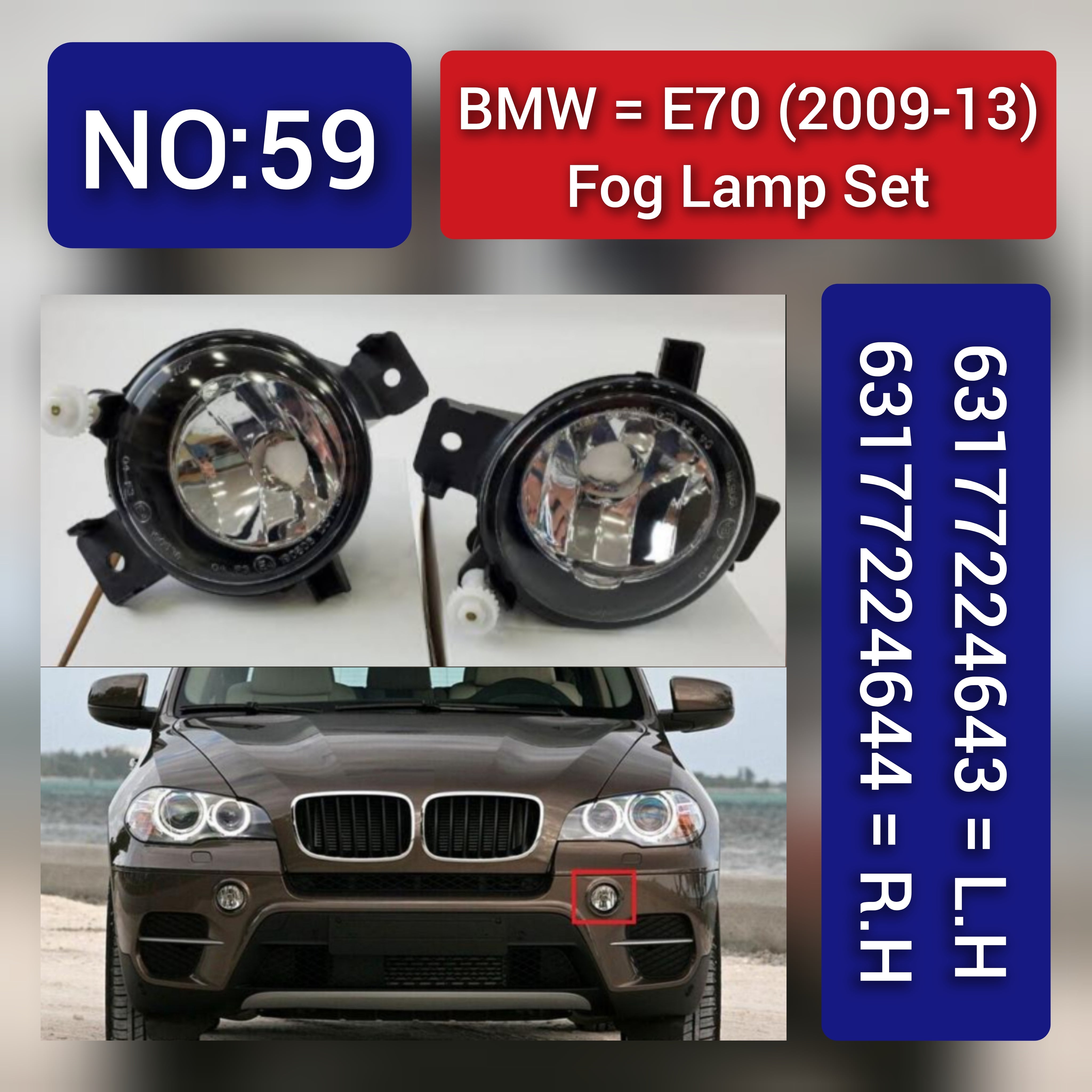 Fog Lamp Fog Light Compatible With BMW X5 E70 2009-2013 Fog Lamp Fog Light Left 63177224643 & Right 63177224644 Tag-FO-59