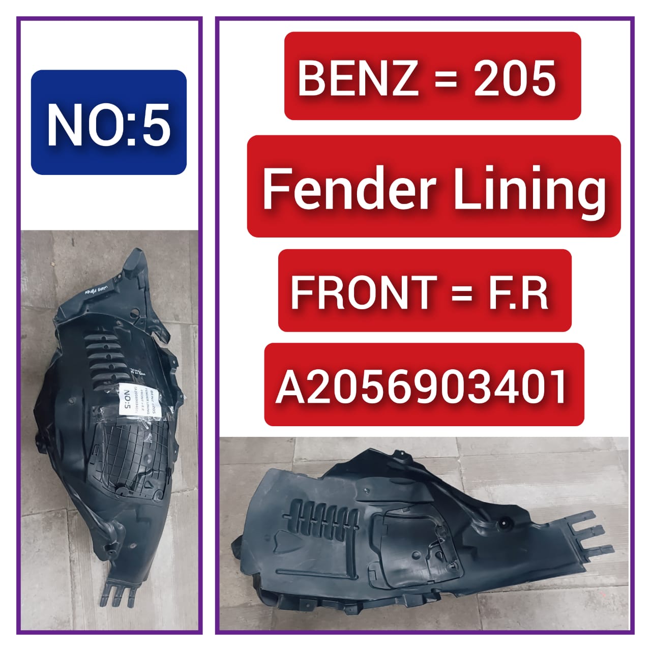 Front Right Fender Liner A2056903401 Compatible With MERCEDES-BENZ C-CLASS W205 Tag-FEM-05