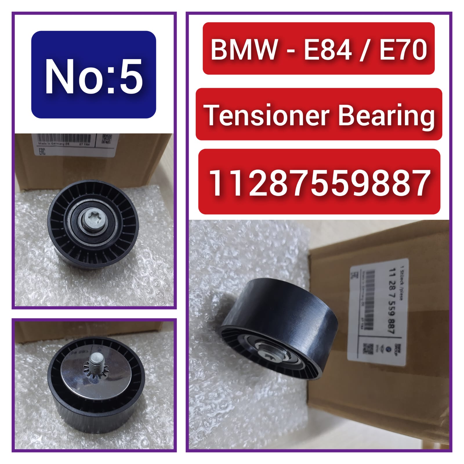 Belt Idler Pulley 11287559887 Compatible with BMW 7 Series (F01, F02, F03, F04)