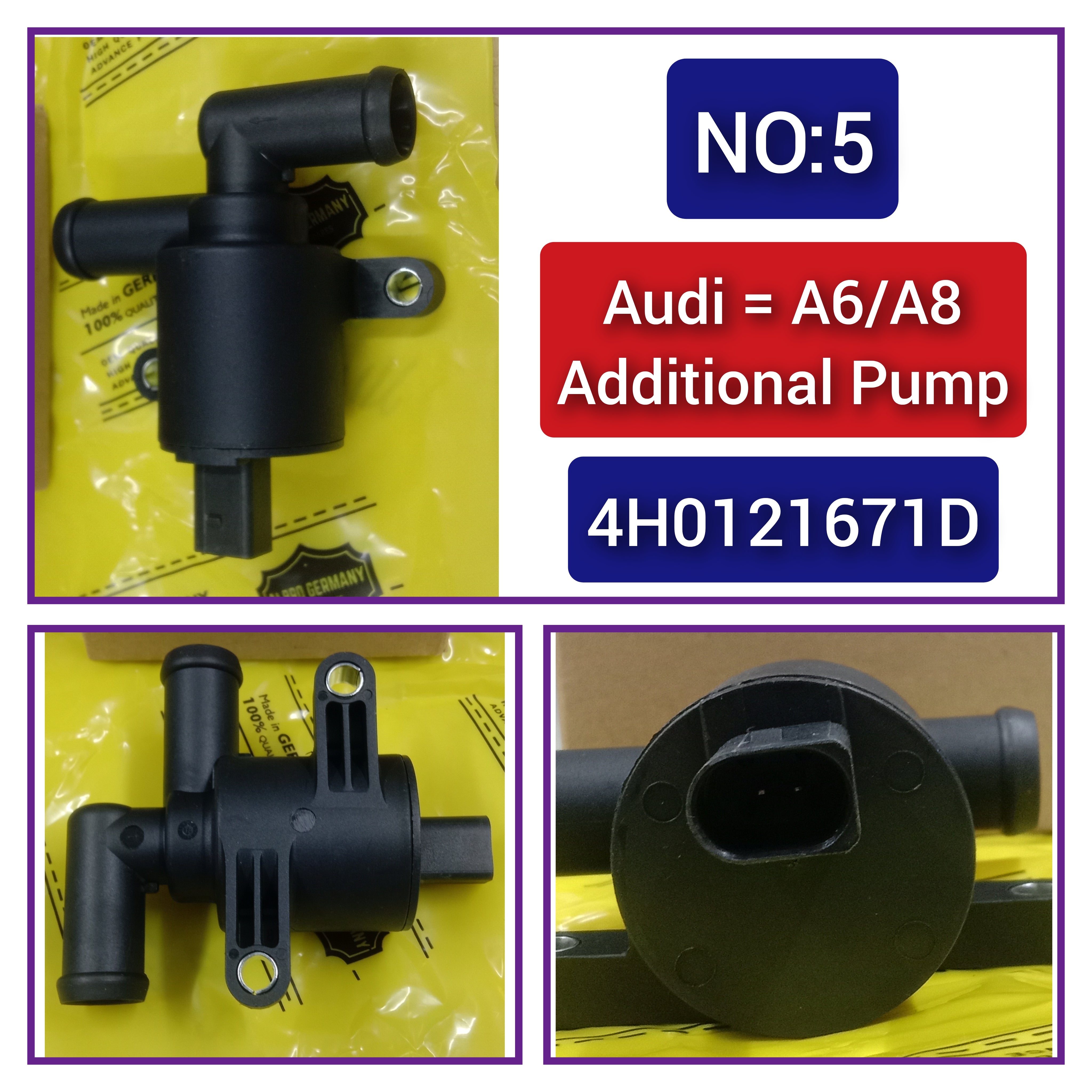 Additional Pump (Heater Control Valve) 4H0121671D For AUDI A3 A4 A6 A8 Q3 Q5 Q7 Tag-A-05