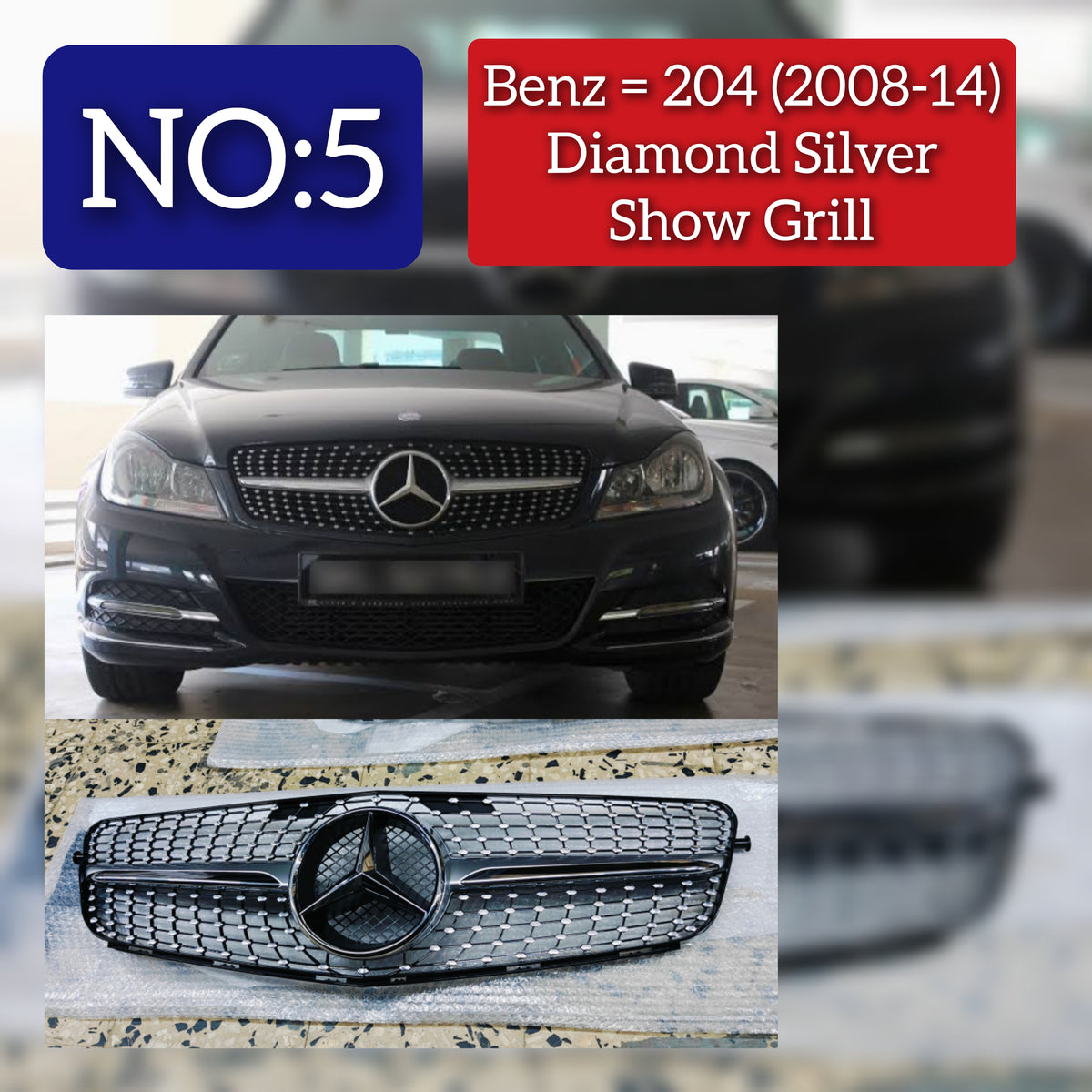Diamond Silver Show Grill Compatible With Mercedes  Benz C-CLASS 204 T-2  (2007-2014) Tag-SG-5