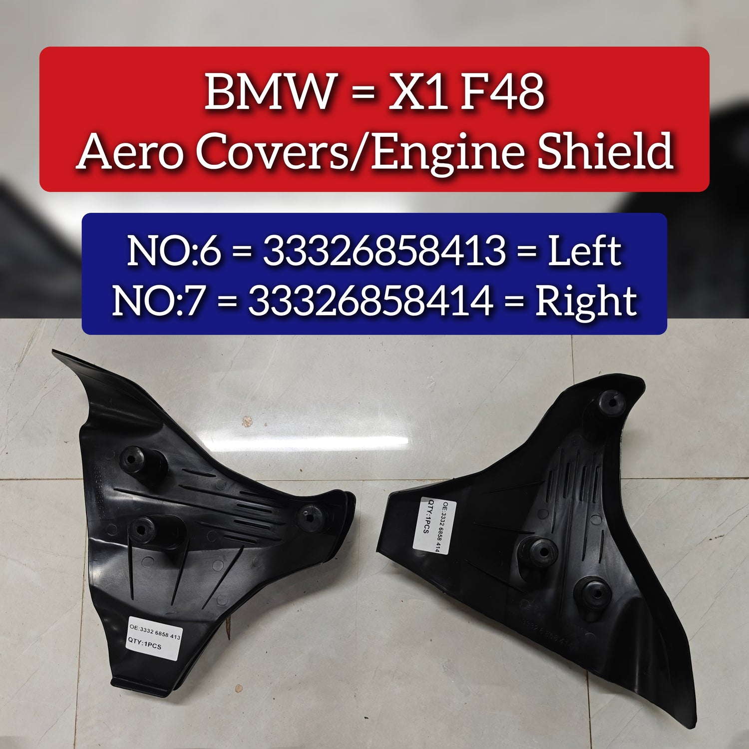 Aero Covers Engine Shield Left 33326858413 & Right 33326858414 Compatible With BMW X1 F48 Tag No.6-7