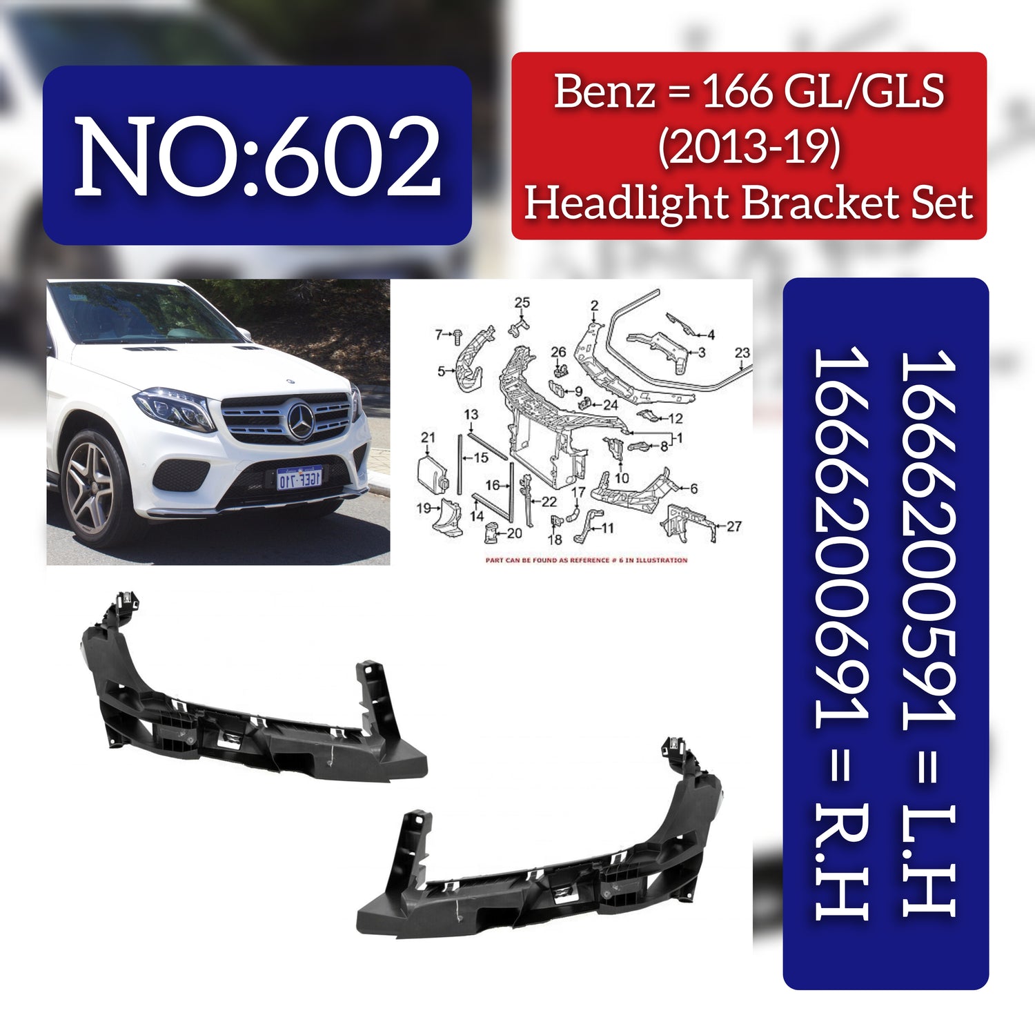 Front Bumper Bracket Left 1666200591 & Right 1666200691 Compatible With MERCEDES-BENZ W166 Tag No.602
