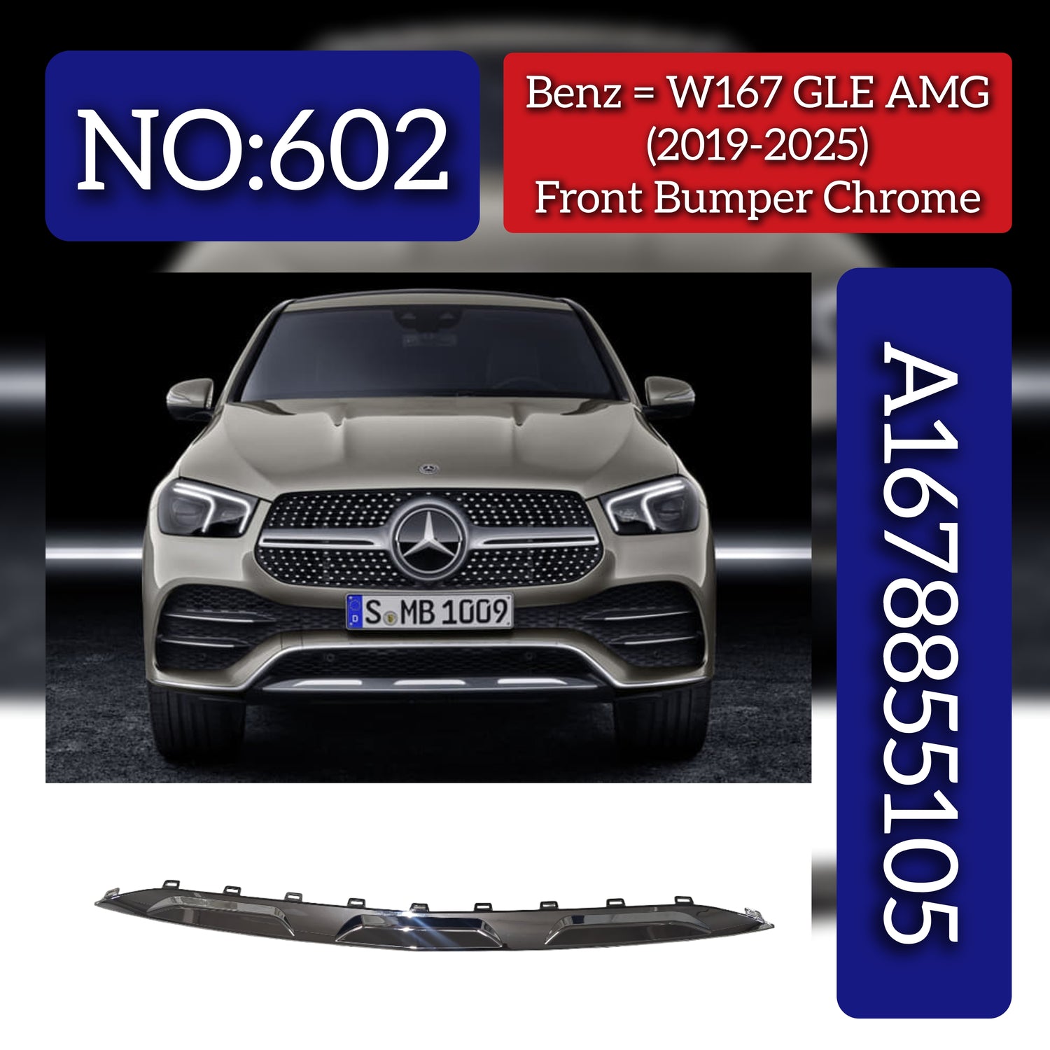Front Bumper Center Chrome 1678855105 A1678855105 Compatible With Mercedes Benz W167 GLE (19-24) Tag No.602