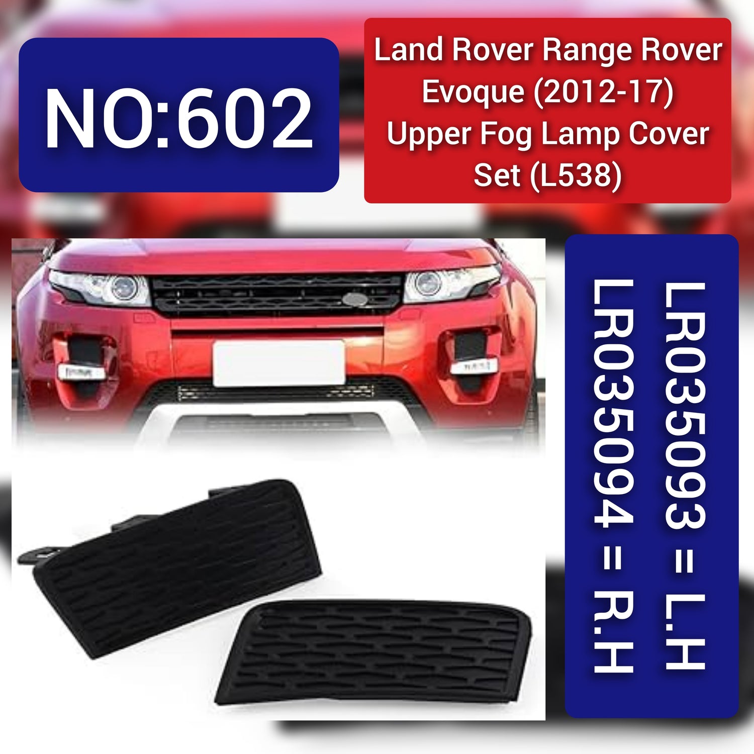 Front Upper Fog Lamp Cover Set Right LR035093 LR057396 LR026543 & Left LR035094 LR057397 LR026543 Compatible With Range Rover Evoque (L538) Tag No.206
