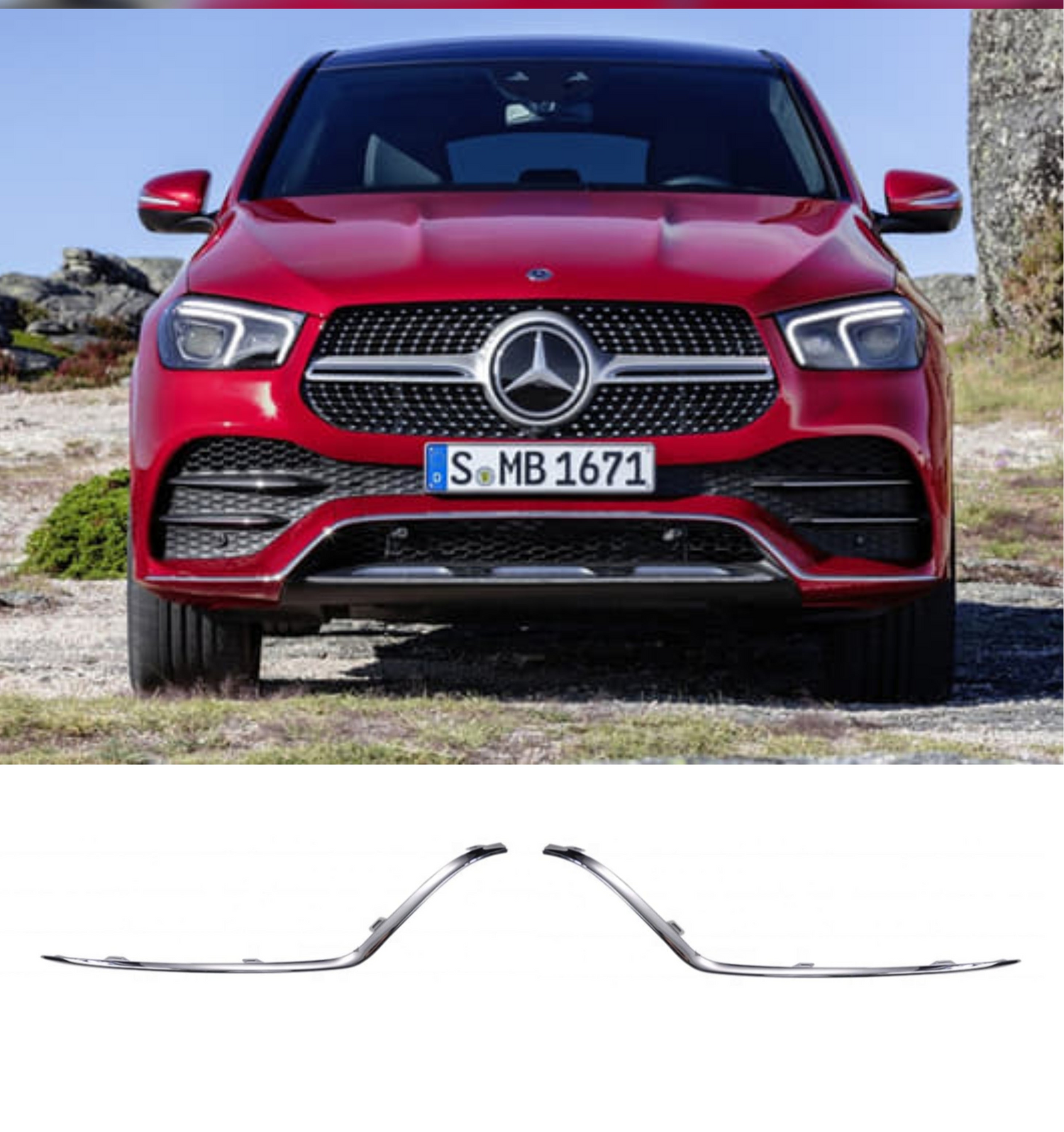 Front Bumper Light Bar Chrome Set Left 1678856803 & Right 1678856903 Compatible With Mercedes Benz W167 GLE (2019-24) Tag No.605