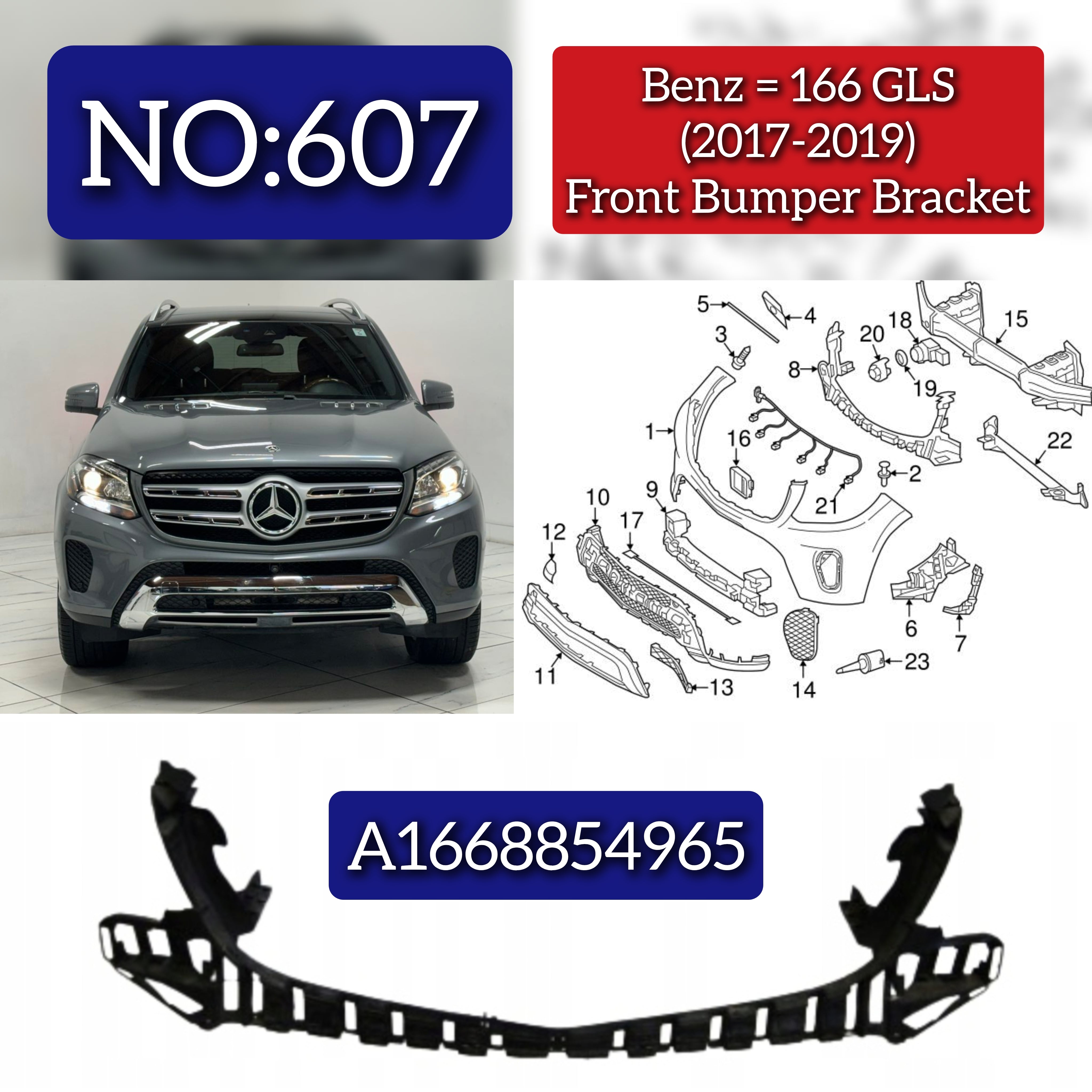 Front Bumper Bracket A1668854965 1668854965 Compatible With Mercedes Benz (W166) GLS-Class (2017-2019) Tag No.607
