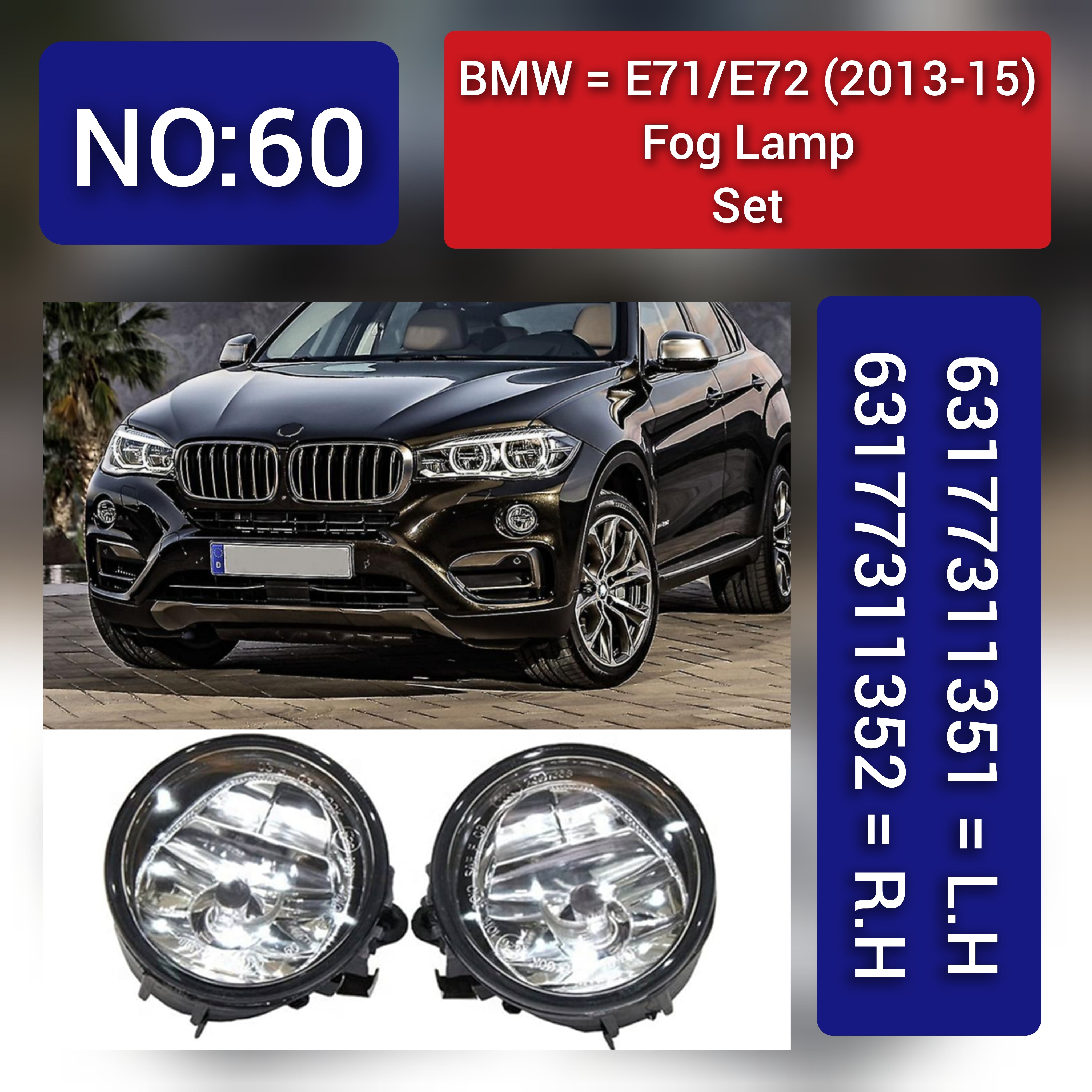 Fog Lamp Fog Light Left 63177311351 & Right 63177311352 Compatible With  BMW X1 E84 Tag No.60